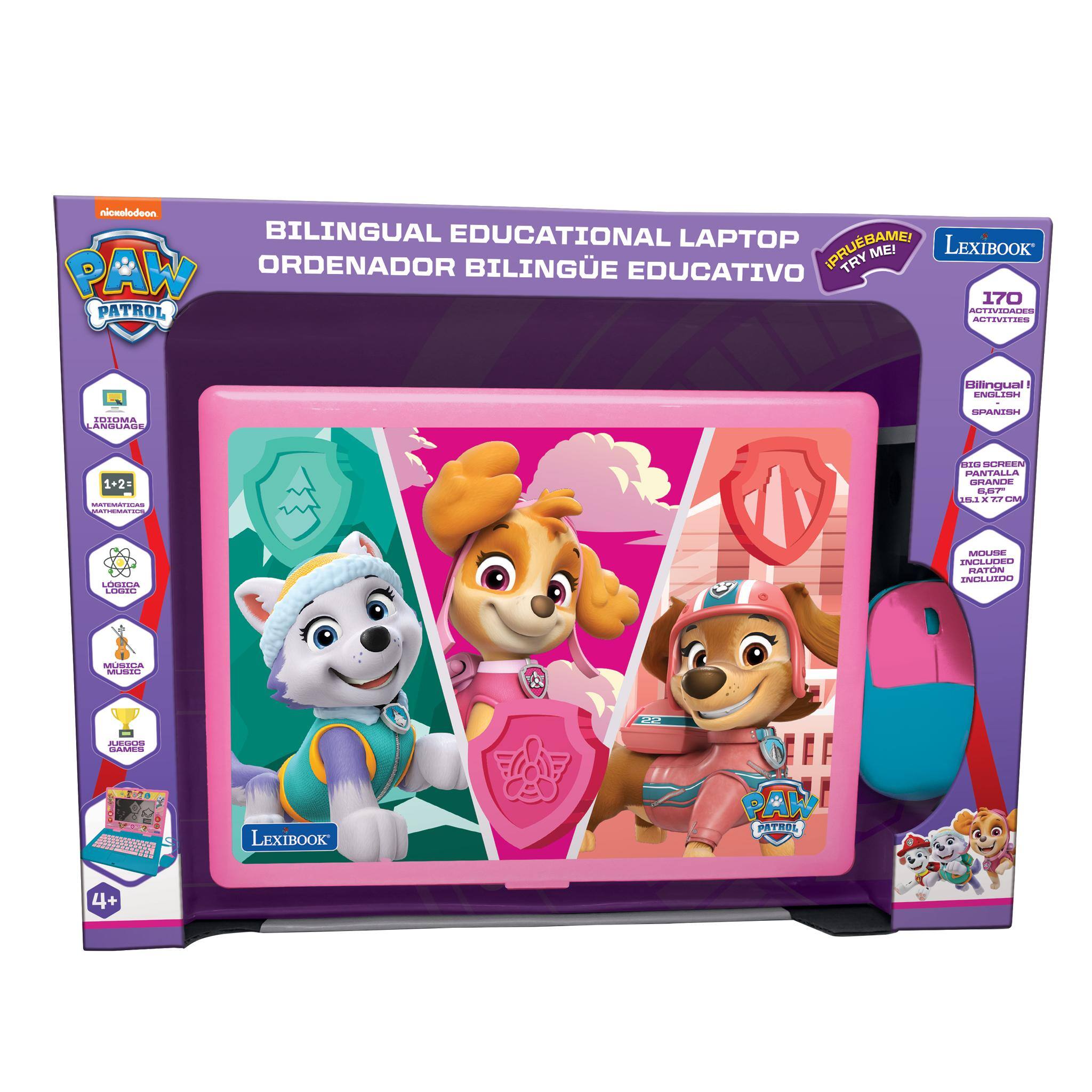 Nickelodeon BILINGUAL EDUCATIONAL LAPTOP  
ORDENADOR BILINGUE EDUCATIVO  
TRY ME!  
LEXIBOOK  
PAW PATROL  
170 ACTIVITIES  
Dilingual - ENGLISH  
1+2  
4+