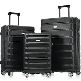 BreeBe - Hardshell Luggage Set 3 Piece, Durable ABS+PC Travel Suitcase with Spinner Wheels for Men Women (20/24/28 Inch) - Black