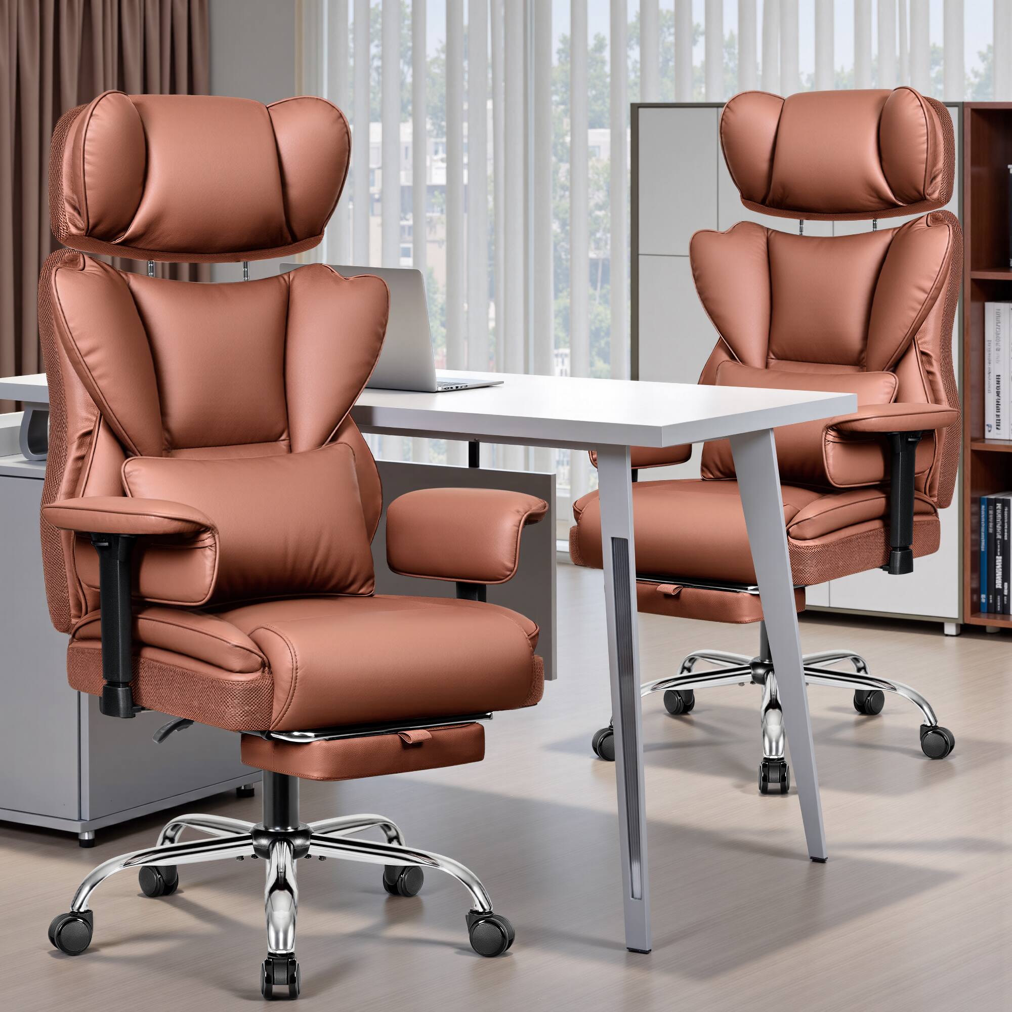 Alt View 1. Brick Attic - 500LBS Ergonomic Home Office Desk Executive Chair for Heavy Individuals, Adjustable Headrest Footrest Armrest - Brown.