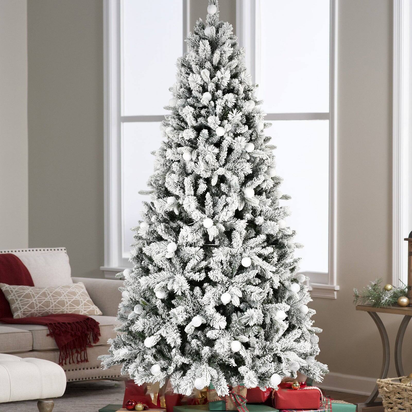 Alt View 7. Boyel Living - 8 ft. Flocked Christmas Tree with LED Light 1793 Tips Memory Wire Hinged with Metal Stand - White.