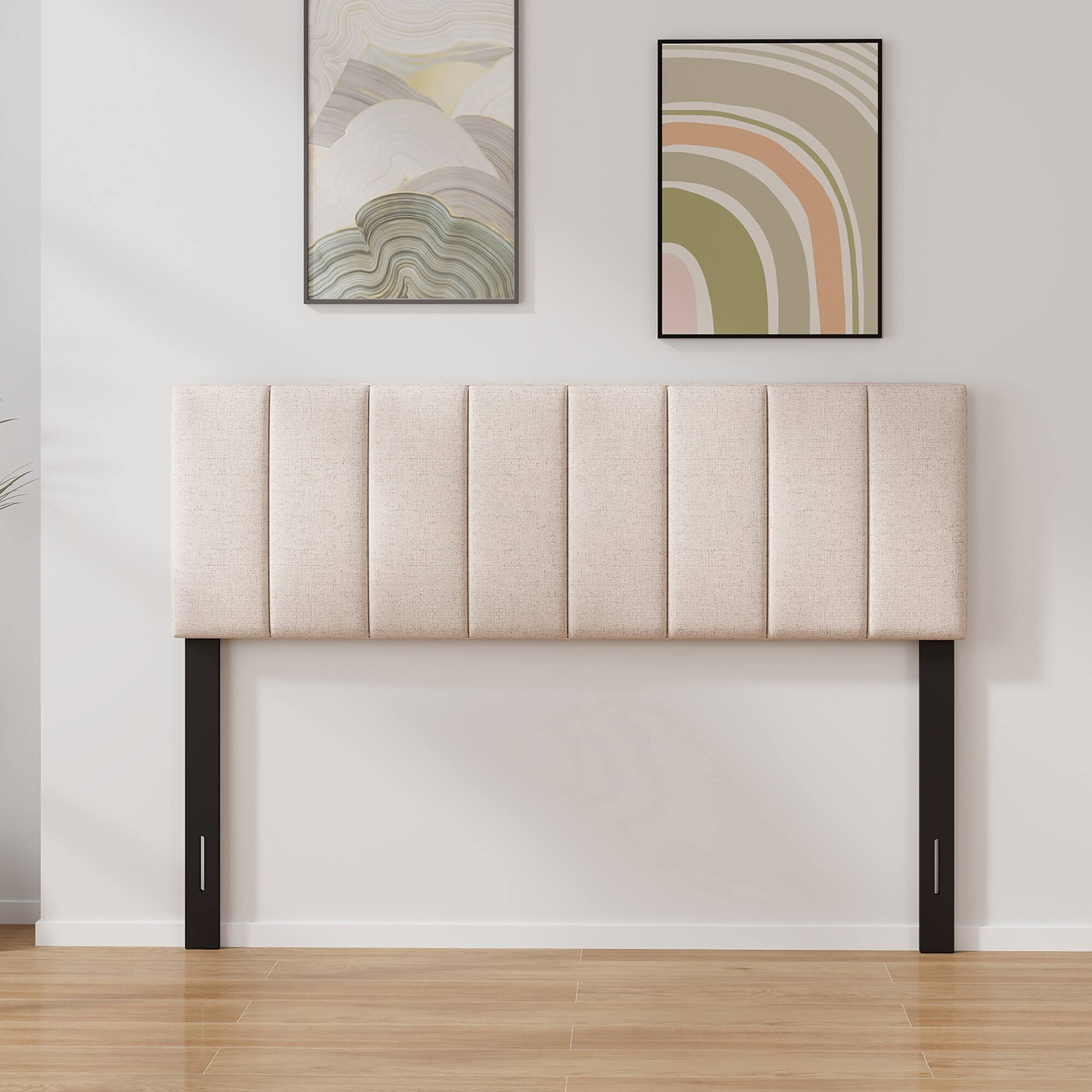 Alt View 4. Gymax - Gymax Linen Upholstered Headboard Vertical Channel Tufted Wood Leg for Full/Queen - Beige.