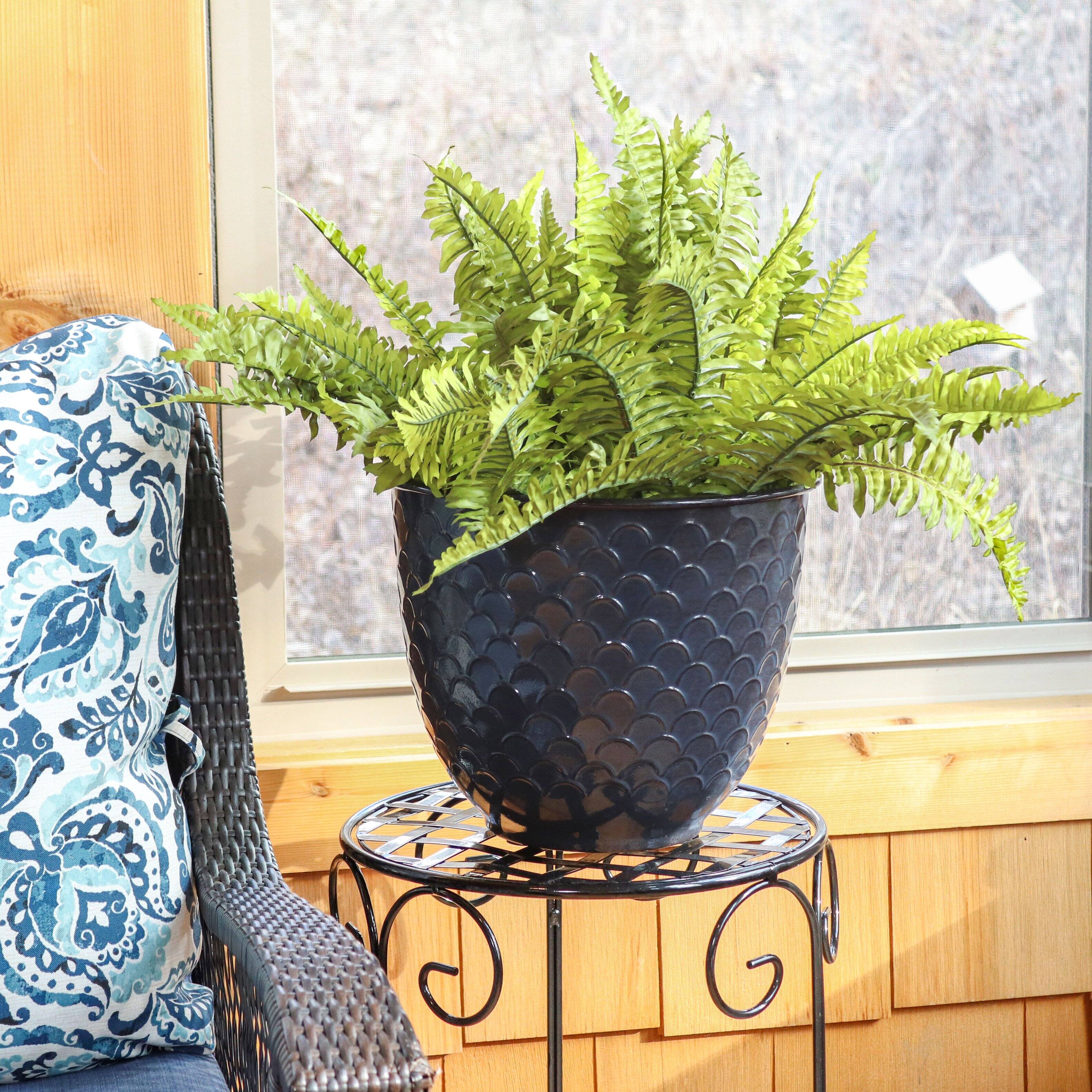 Alt View 1. Sunnydaze - Dinah Metal Planter - 12.5 in - Set of 4 - Navy Glaze.