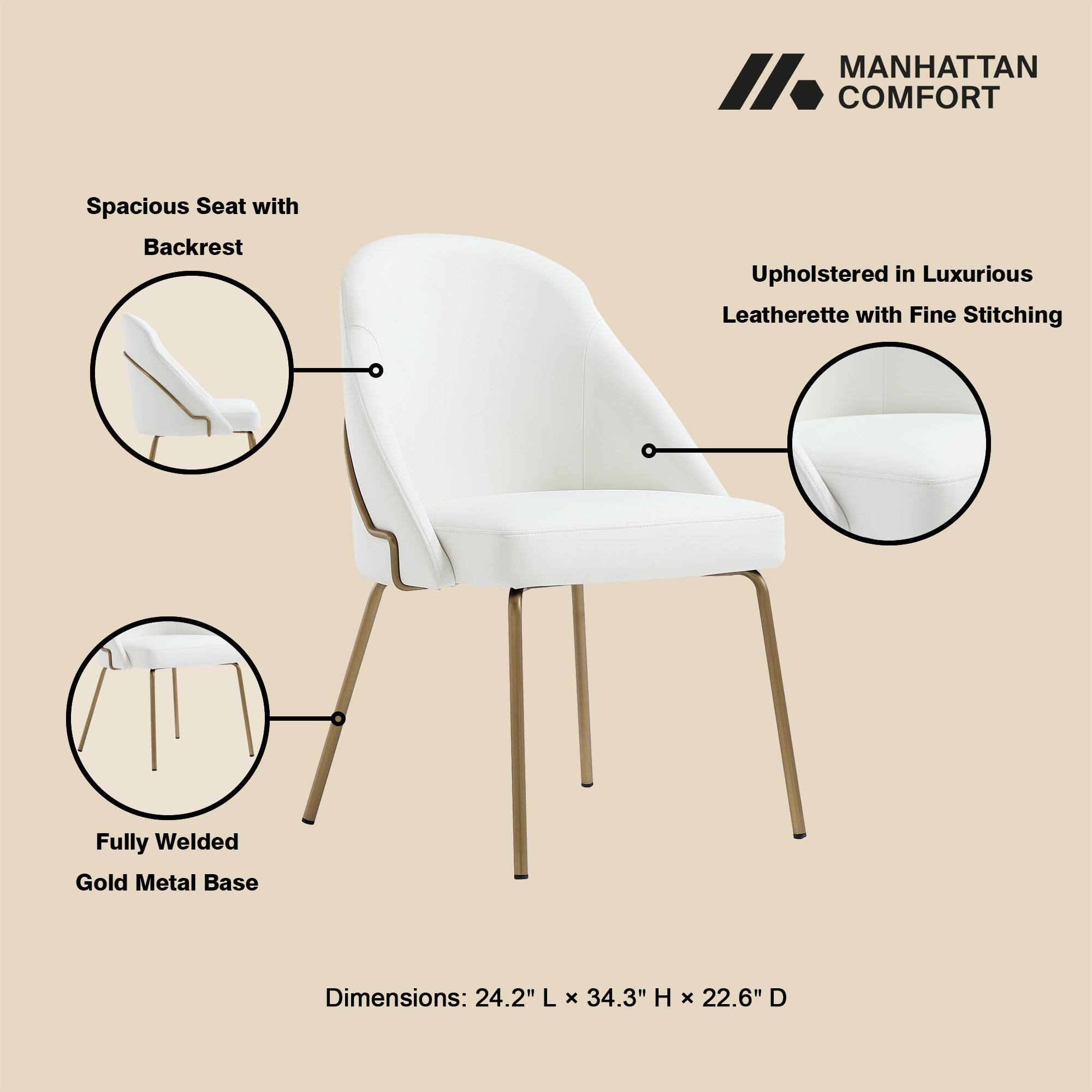 MANHATTAN COMFORT

Spacious Seat with Backrest  
Upholstered in Luxurious Leatherette with Fine Stitching  
Fully Welded Gold Metal Base  

Dimensions: 24.2" L x 34.3" H x 22.6" D