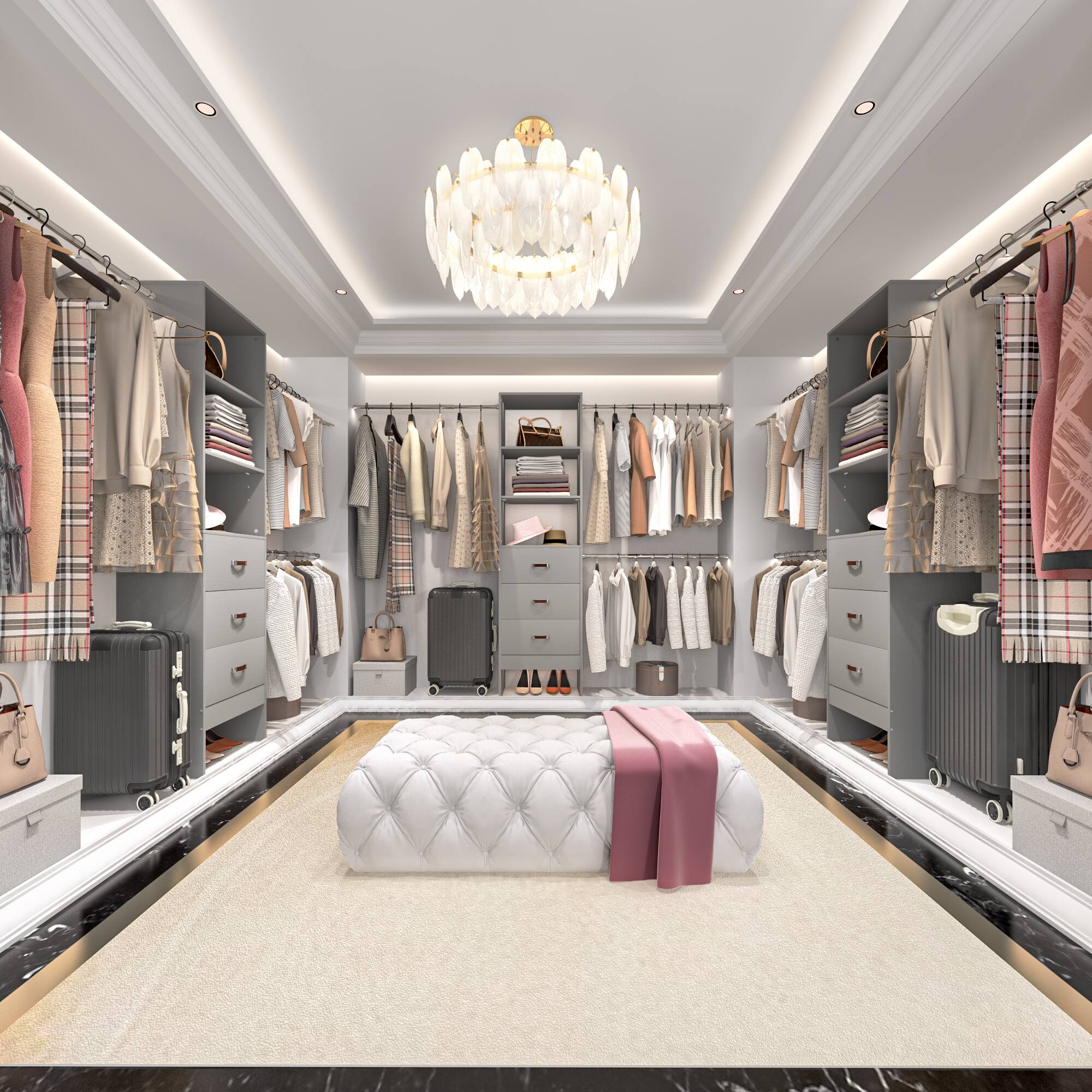 Alt View 3. Aheaplus - 2-Pack 96" Closet Organizer: 3 Hanging Rods, 3 Wood Drawers, Adjustable 5-8FT Walk-in System - Gray.