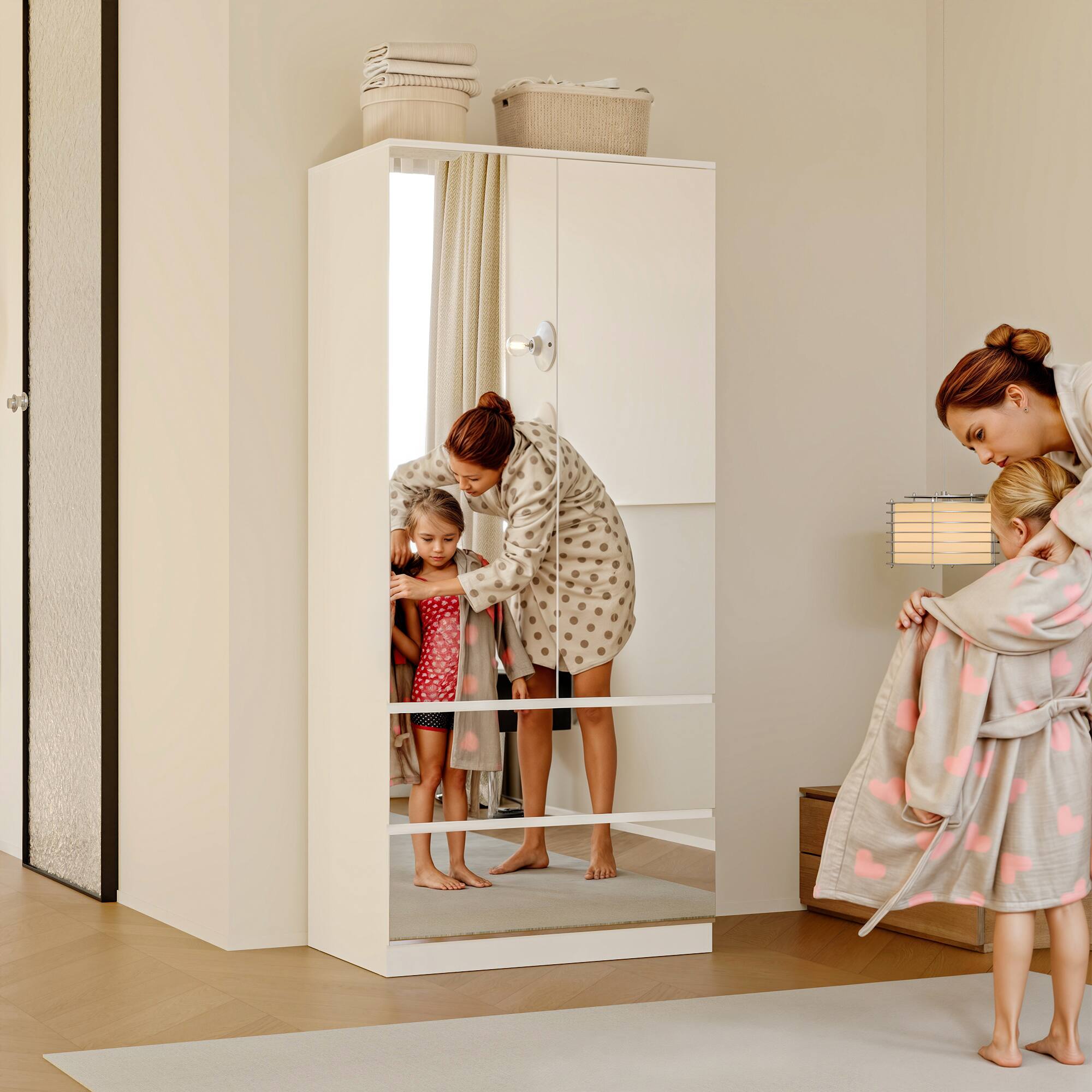 Alt View 1. FUFU&GAGA - FUFU&GAGA Mirrored Wardrobe with Drawers & Anti - Tip Hardware - White.