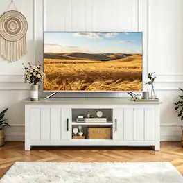 WELLFOR - Farmhouse TV Stand for TVs up to 65", Entertainment Center Console Table with Doors - Natural