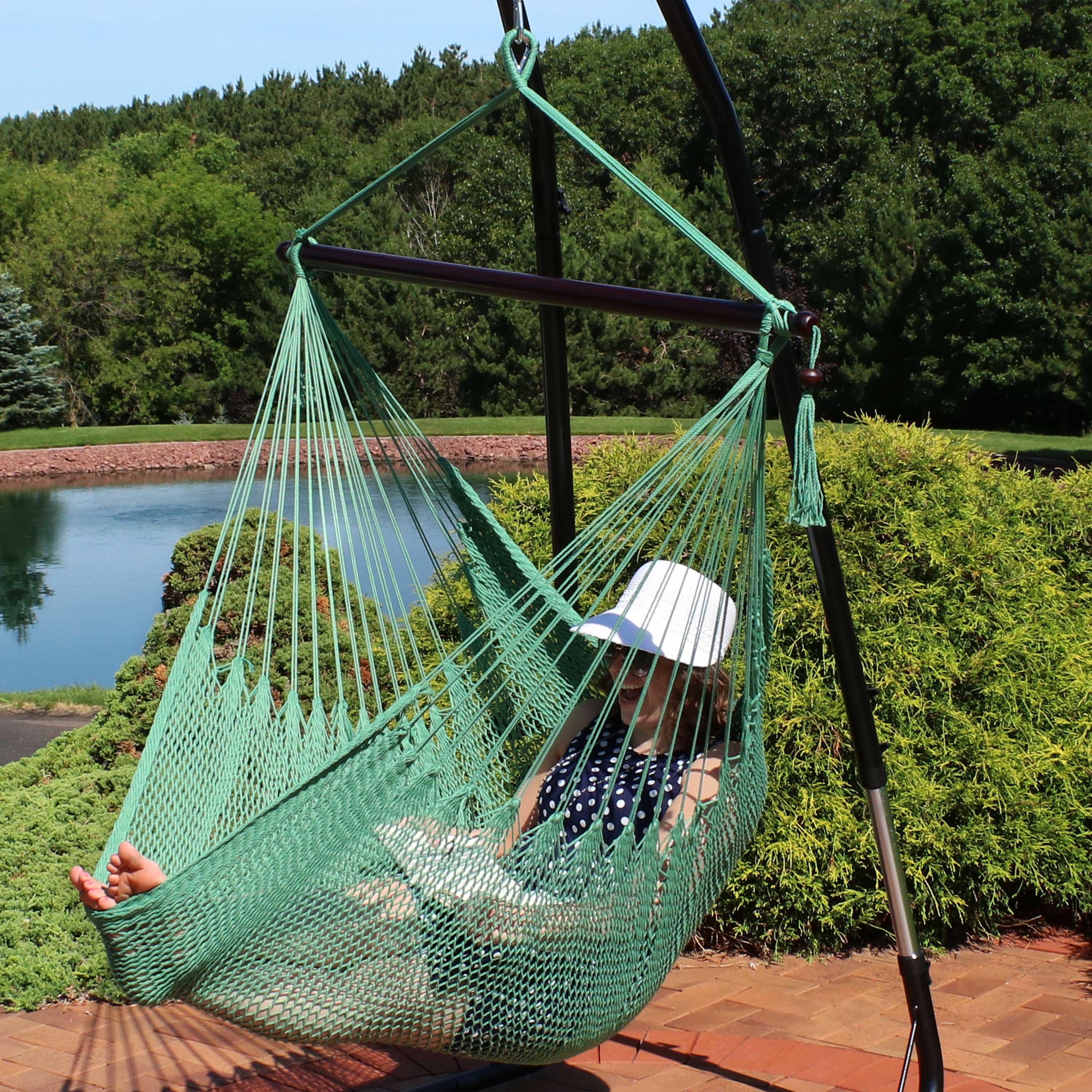 Alt View 5. Sunnydaze - Extra Large Polyester Rope Hammock Chair and Spreader Bar - Jungle Green.