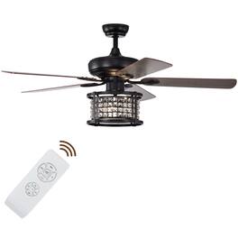 Costway - 52'' Ceiling Fan with Light Reversible Crystal Ceiling Fan Lamp W/Remote Control - Black