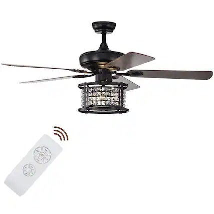 Front. Costway - Costway 52'' Ceiling Fan with Light Reversible Crystal Ceiling Fan Lamp W/Remote Control - Black.