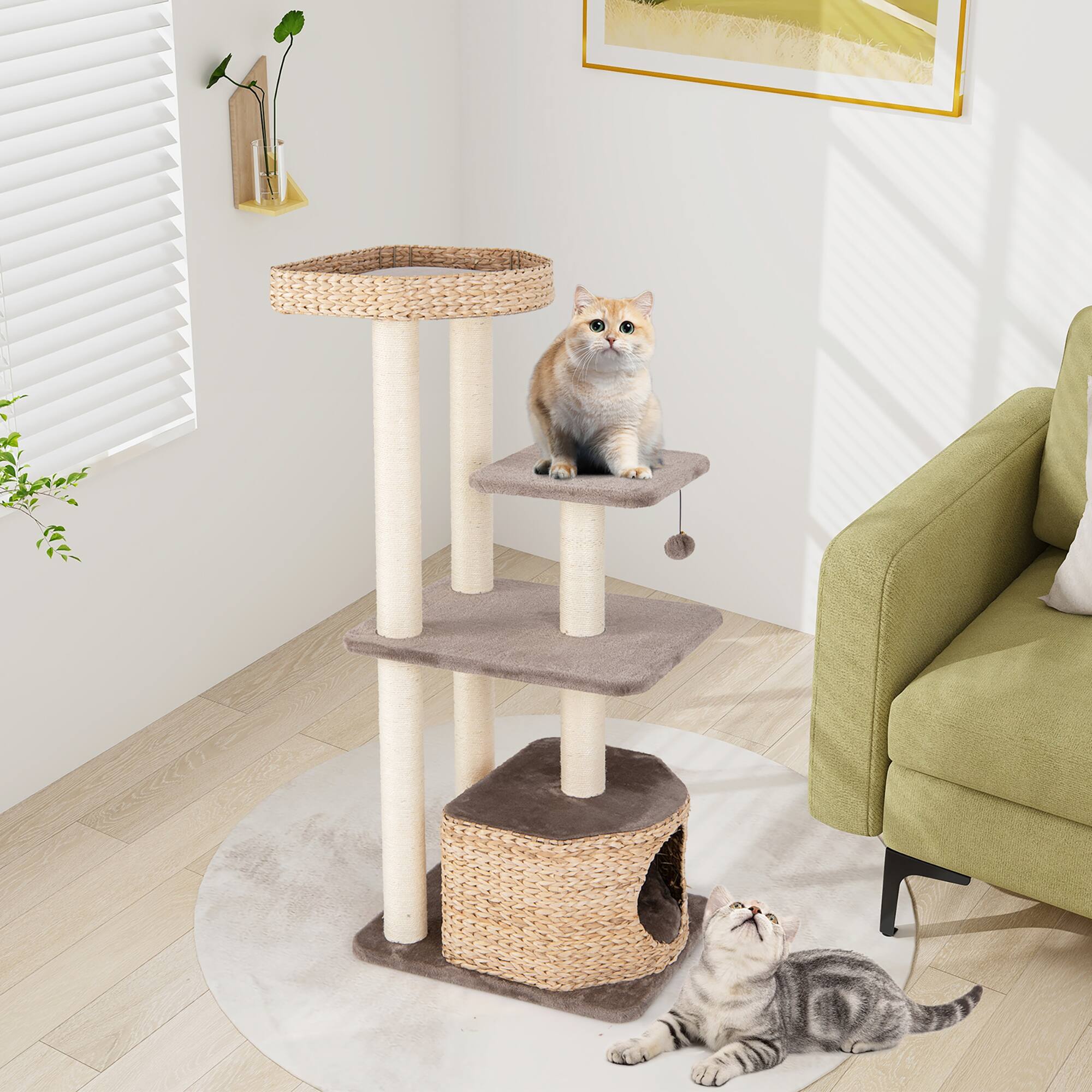 Alt View 1. Gymax - Gymax 52'' Cattail Cat Tower w/ Sisal Scratching Posts Perch Dangling Ball Cat Tree - GYM15018.