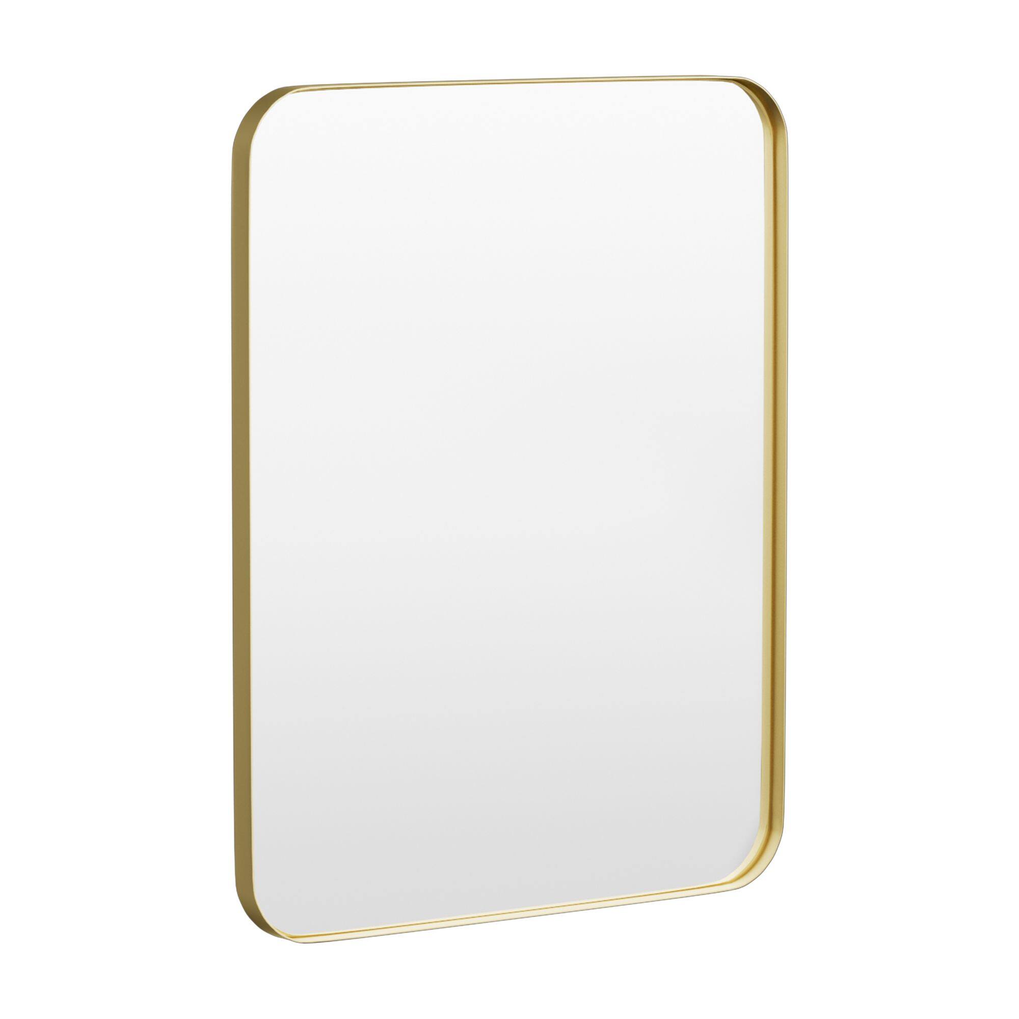 LOVMOR - Tempered Glass Rounded Rectangle Framed Wall-Mounted Bathroom Vanity Mirror - 28" x 36" - Gold