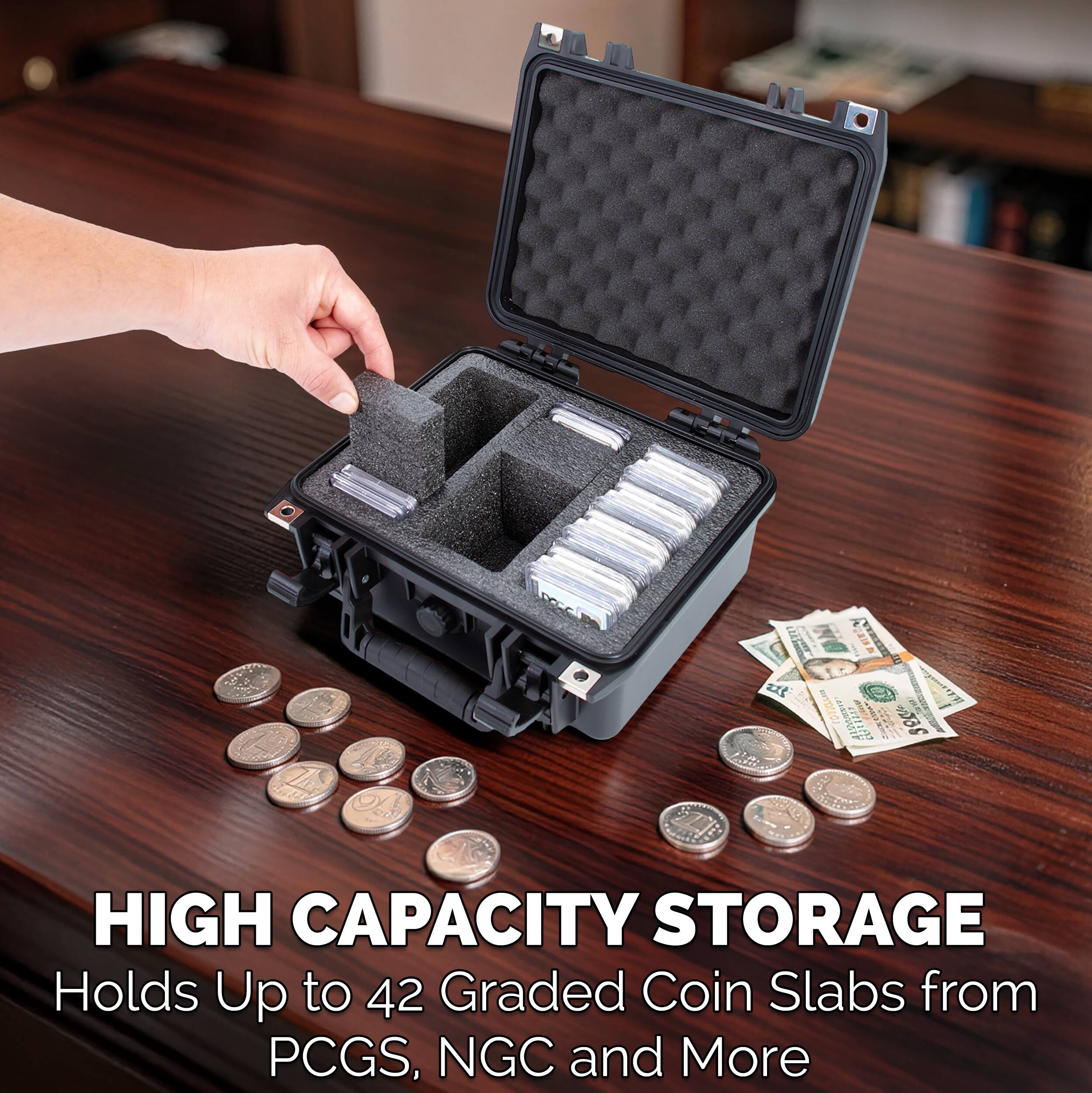 HIGH CAPACITY STORAGE  
Holds Up to 42 Graded Coin Slabs from PCGS, NGC and More