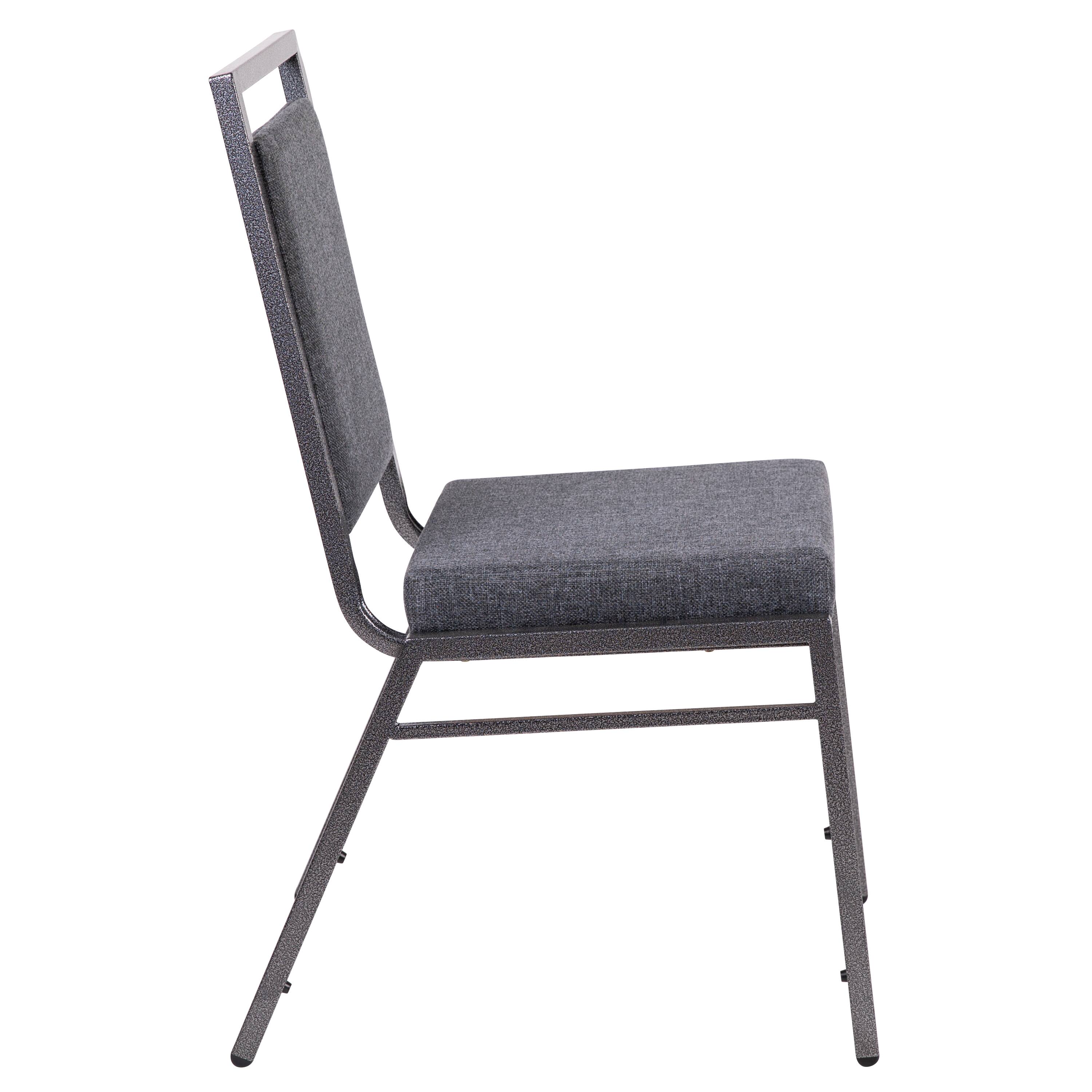 Alt View 6. Emma + Oliver - Square Back Banquet Stack Chair - Wedding Party Event Chair - Dark Gray Fabric/Silver Vein Frame.