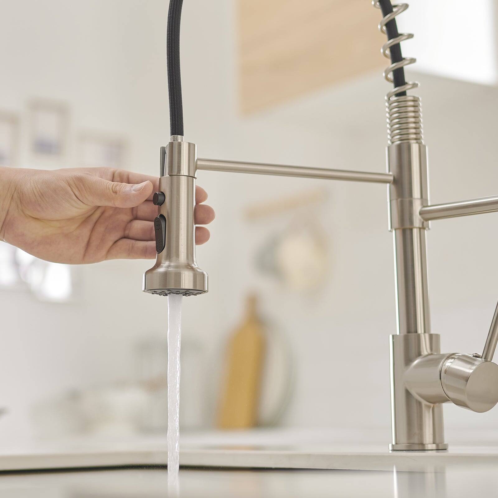 Alt View 9. Boyel Living - Brushed Nickel Single Handle Pull Down Sprayer Kitchen Faucet with Pot Filler and Water Supply Hose - Brushed Nickel.