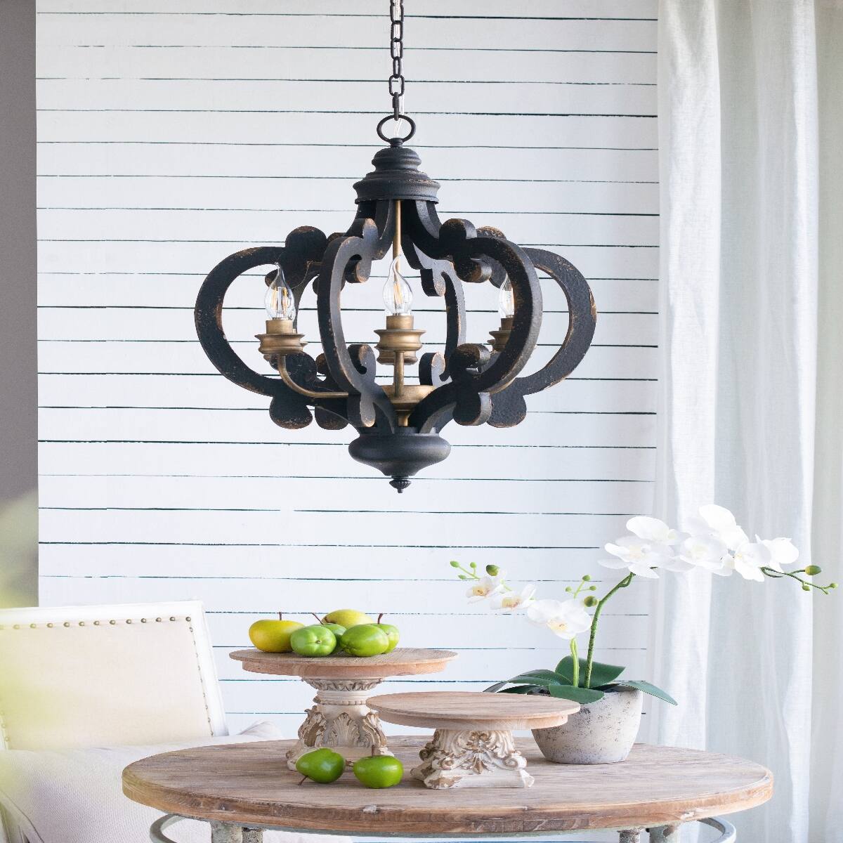 Alt View 1. Loheer - Loheer Six Light French Country Wood Chandelier with Adjustable Chain for Kitchen or Foyer.