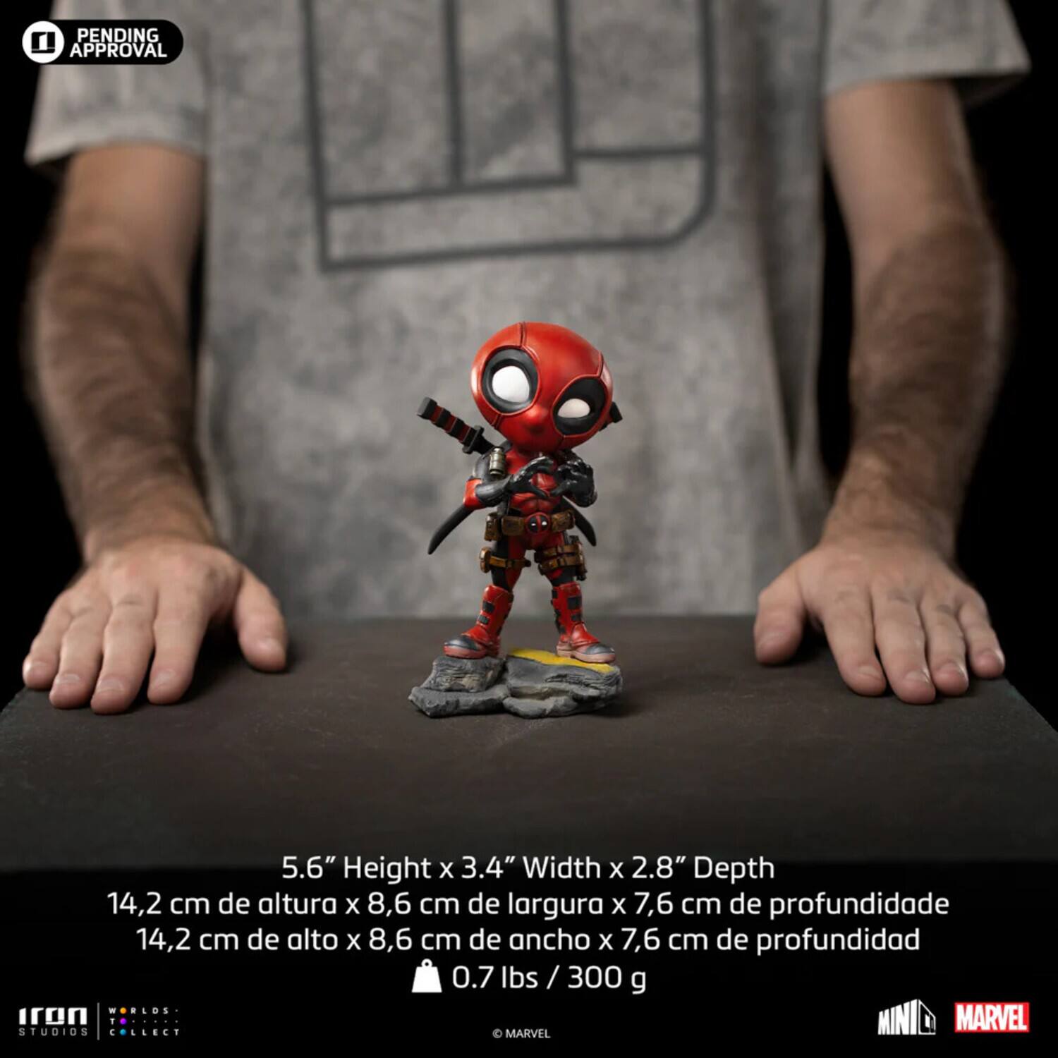 0 PENDING APPROVAL

5.6" Height x 3.4" Width x 2.8" Depth  
14.2 cm de altura x 8.6 cm de largura x 7.6 cm de profundidad  
14.2 cm de alto x 8.6 cm de ancho x 7.6 cm de profundidad  
0.7 lbs / 300 g

MINI MARVEL STUDIOS COLLECT  
© MARVEL