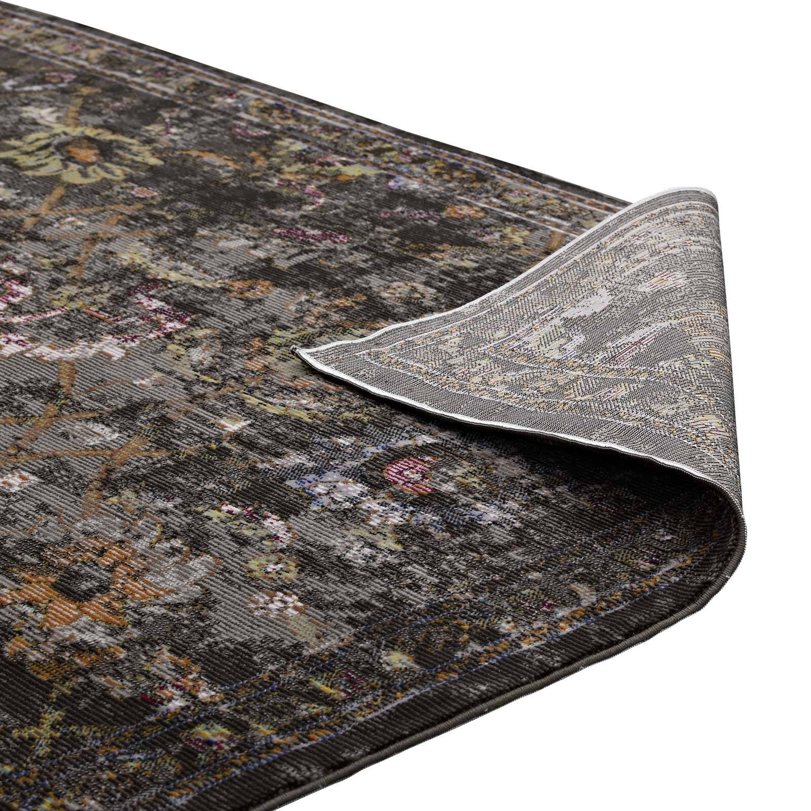Alt View 3. Modway - Minu Distressed Floral Lattice Area Rug - Black Yellow and Orange.