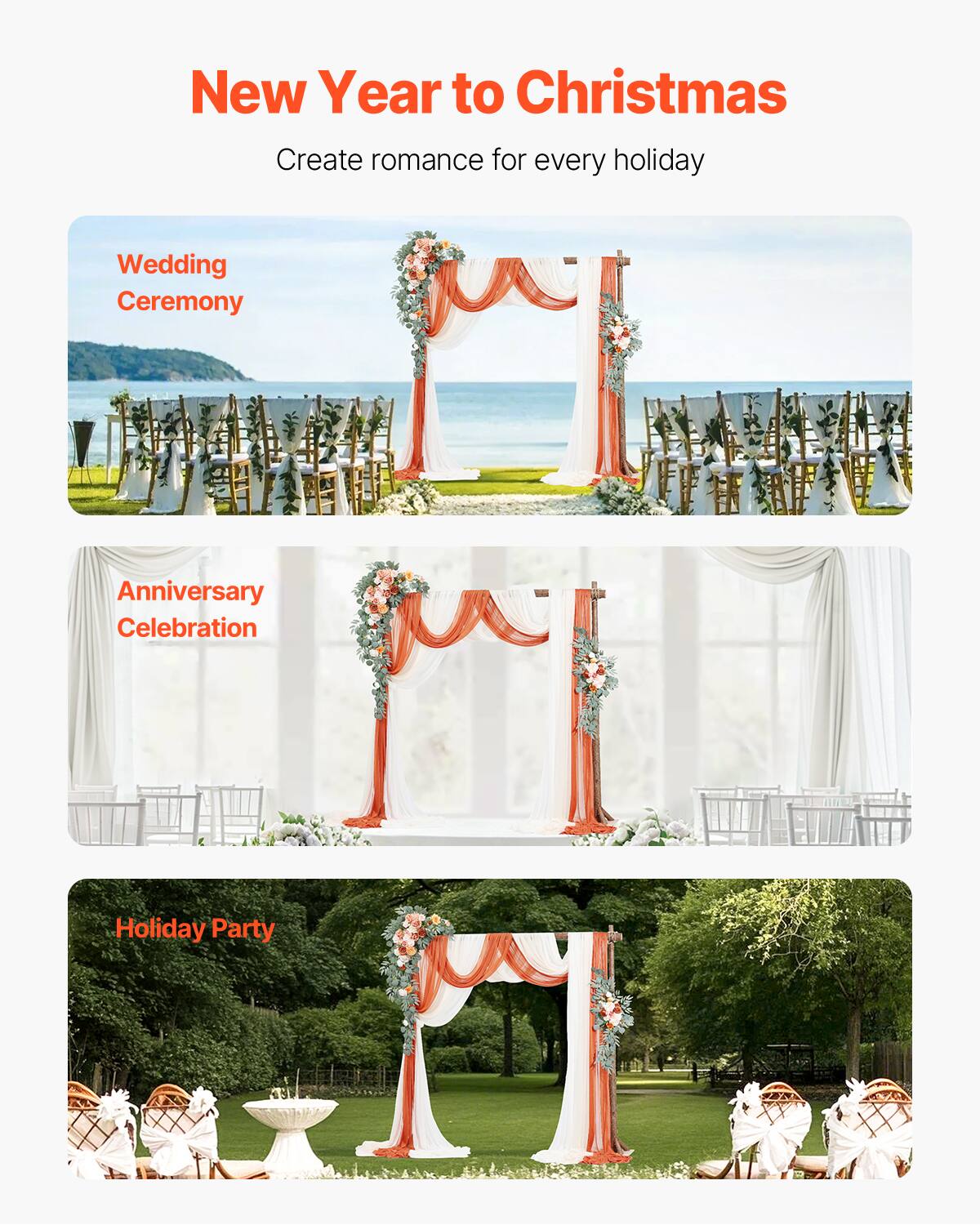 New Year to Christmas  
Create romance for every holiday  

Wedding Ceremony  
Anniversary Celebration  
Holiday Party