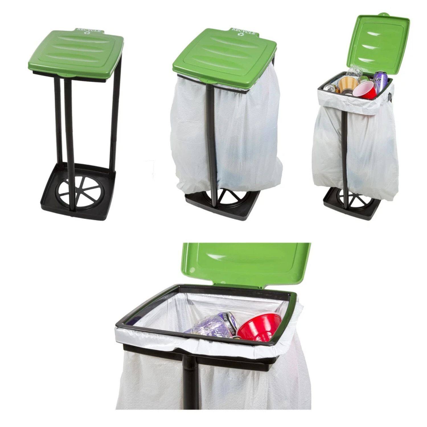 Alt View 2. Home Collection - Collapsible Trash Bag Holder – Portable Indoor/Outdoor Trash Can for Garbage (Green).