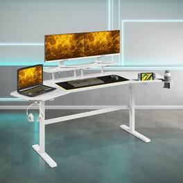 Techni Sport - Defender Gaming Desk with Shelves & Accessory Holder - 70.5"W - White