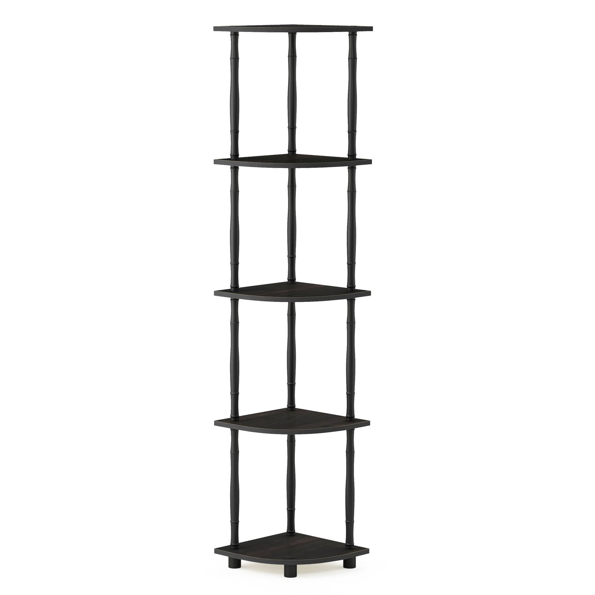 Front. Furinno - Turn-N-Tube 5 Tier Corner Display Rack Multipurpose Shelving Unit with Classic Tubes, Espresso/Black - Espresso/Black.