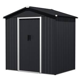 Nuu Garden - 6 x 4 FT Metal Outdoor Backyard Garden Storage Tool Shed with Sliding Doors - Black