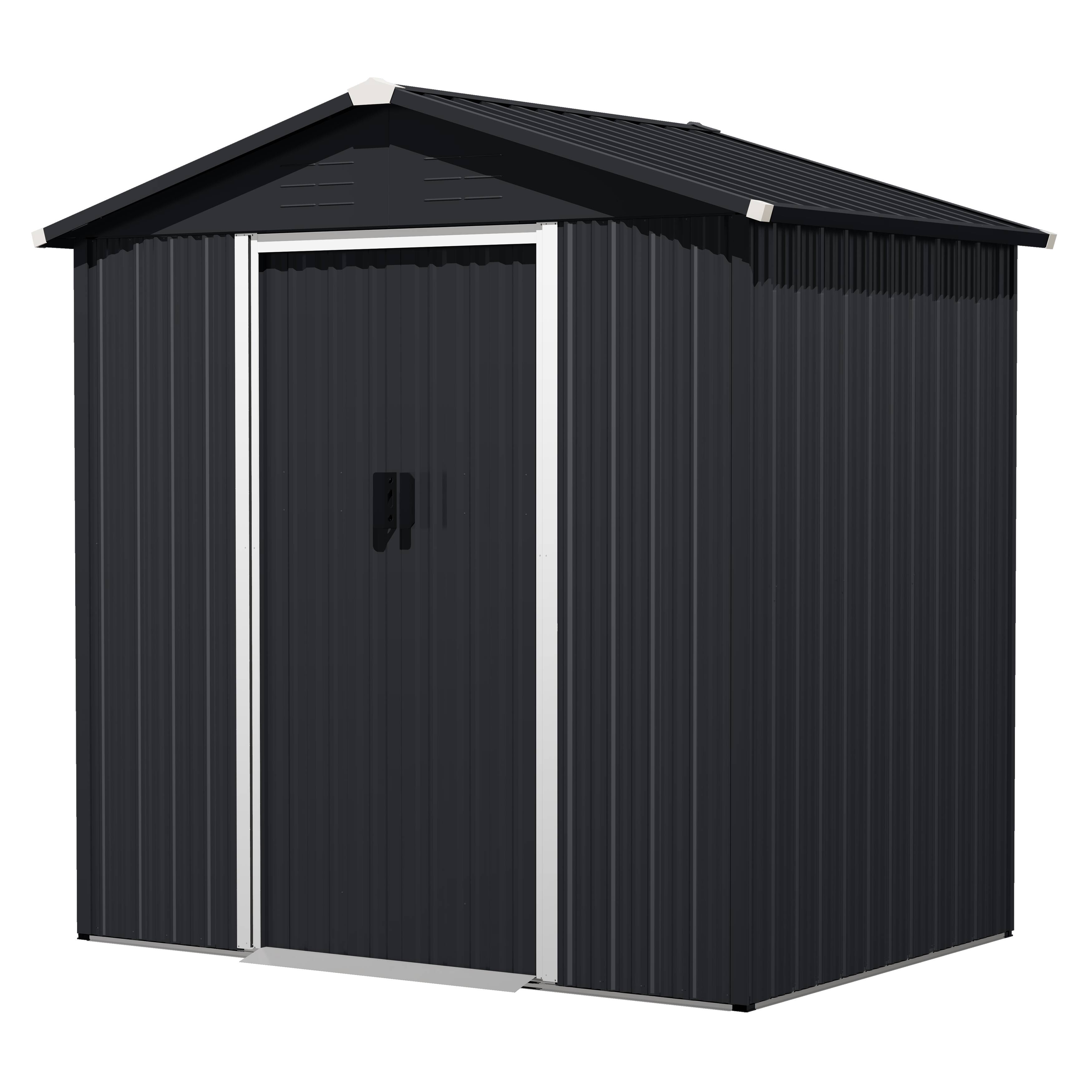 Alt View 6. Nuu Garden - 6 x 4 FT Metal Outdoor Backyard Garden Storage Tool Shed with Sliding Doors - Black.