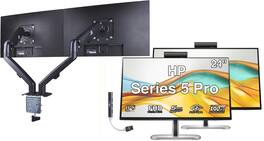 HP - Series 5 Pro 24" FHD IPS Monitor, 5ms Response Time, Anti-Glare, HDMI 2 Pack w/DKZ Hub & Ergoflexy Dual Mount Arm - Black/Silver