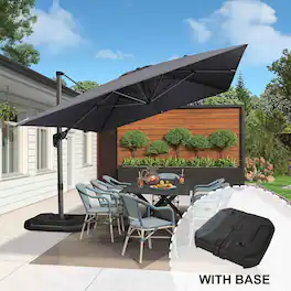 PURPLE LEAF - 10' X 13' Aluminum Outdoor Patio Cantilever Umbrella Offset 360° Rotation Umbrella with Base for Garden Deck Pool - Gray