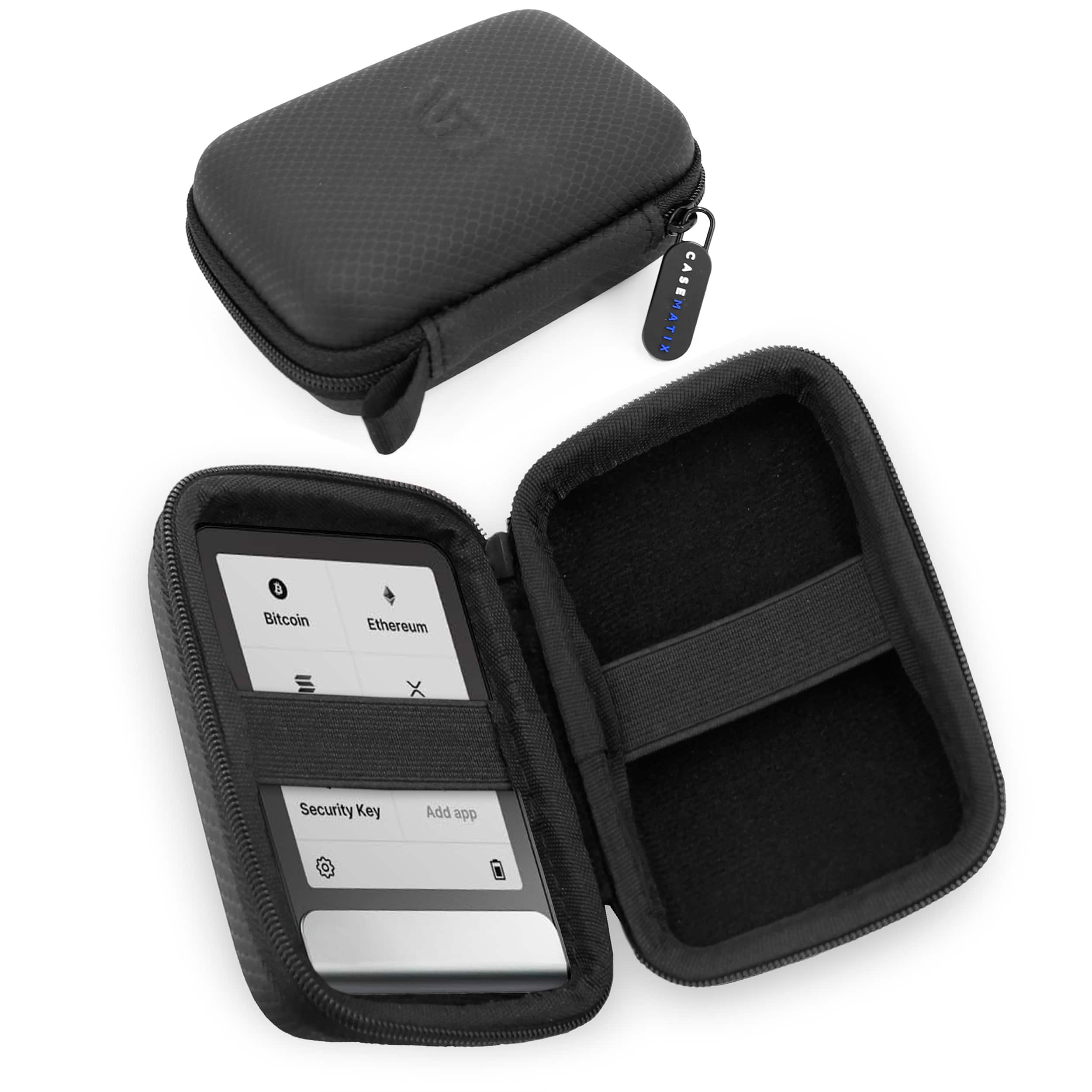 CASEMATIX - Hard Travel Case for Ledger Stax Crypto Hardware Wallet & Ledger Flex with Carabiner, Black Case Only