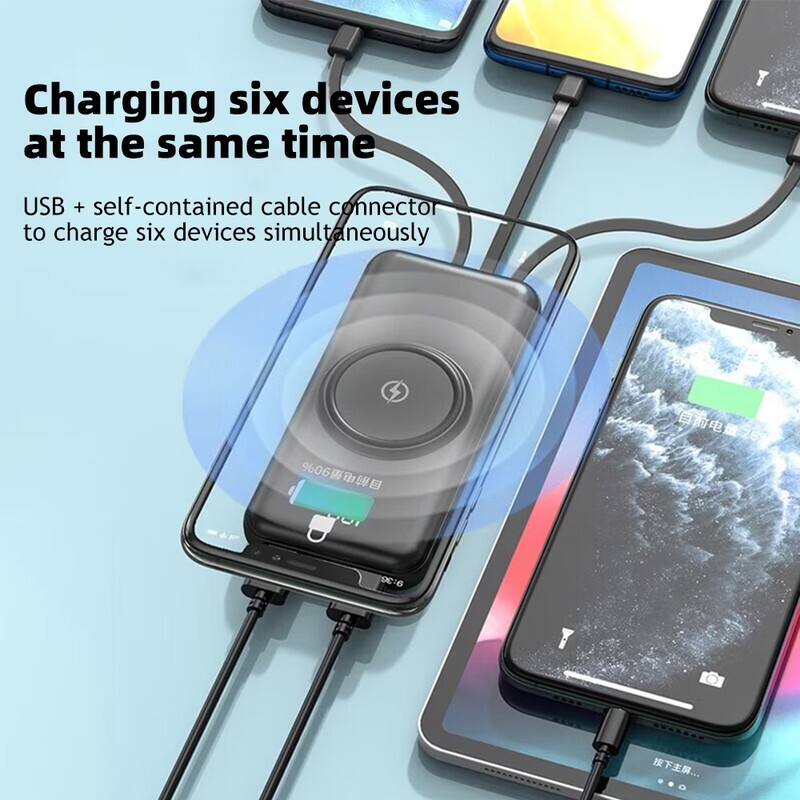 Charging six devices at the same time

USB + self-contained cable connector to charge six devices simultaneously