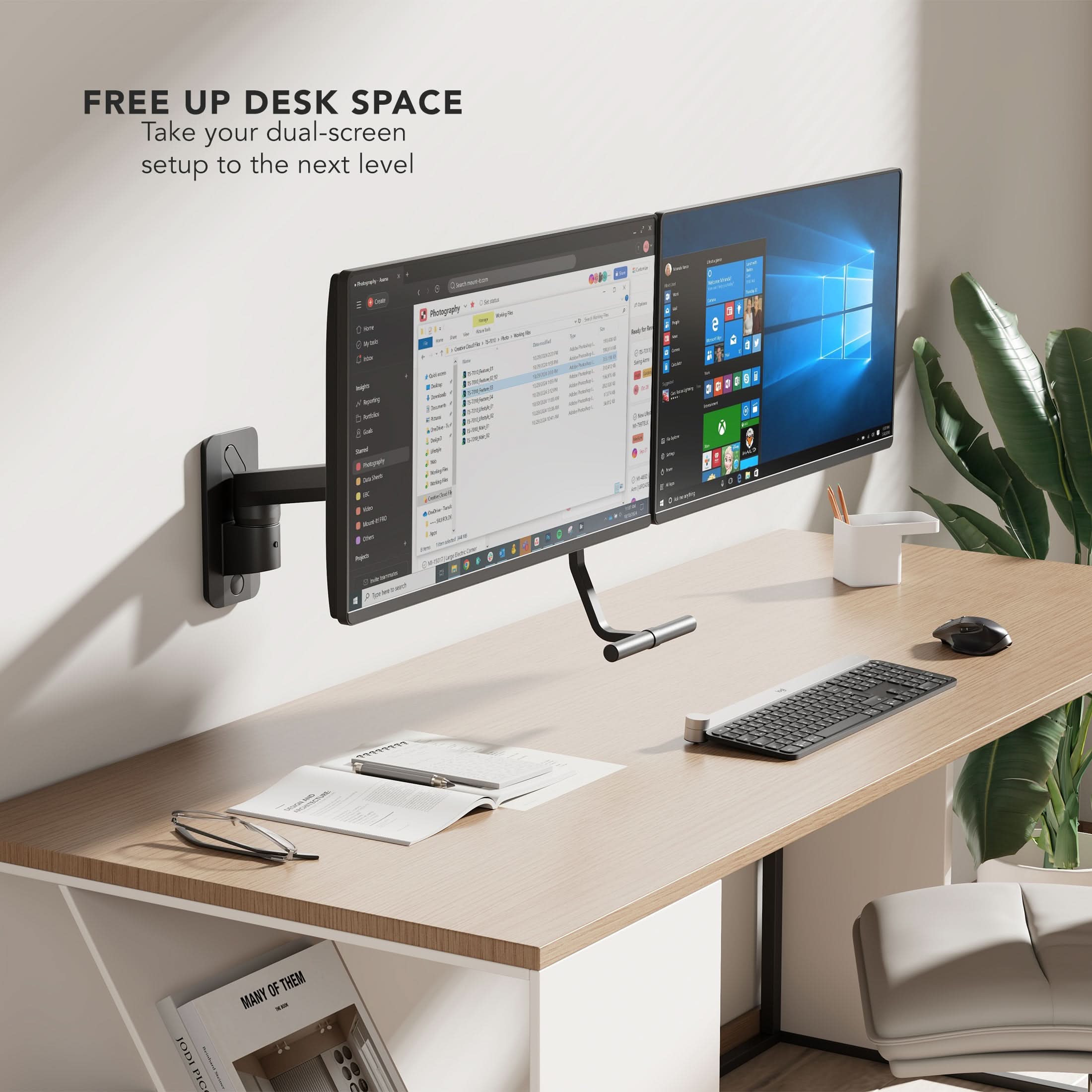 Mount-It! Dual Monitor Wall Mount with Gas Spring Arm and Crossbar for monitors up to 32" | holds up to 19.8 lbs per monitor | MI-12010 - Thumbnail 2