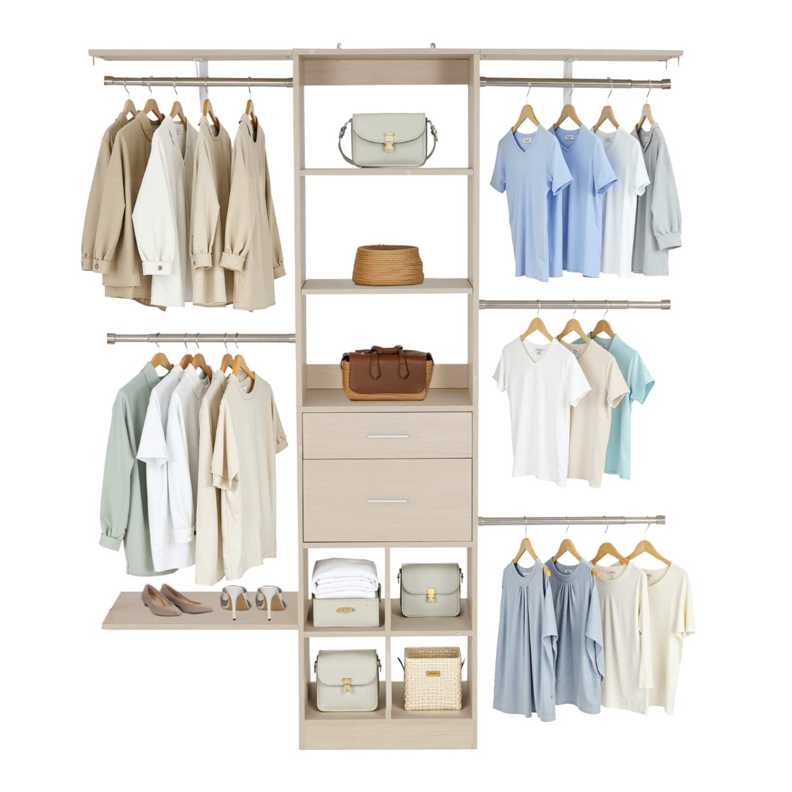 VEVOR Closet System with 2 Drawers, Adjustable Height Wooden