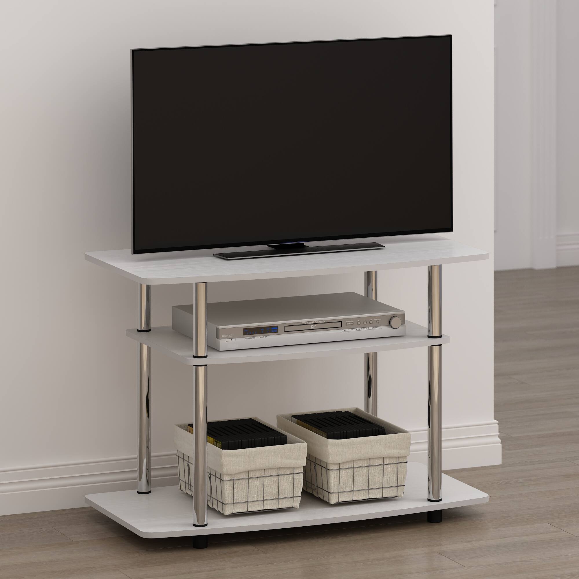 Alt View 4. Furinno - Turn-N-Tube No Tools 3-Tier TV Stands - White Oak/Stainless Steel.