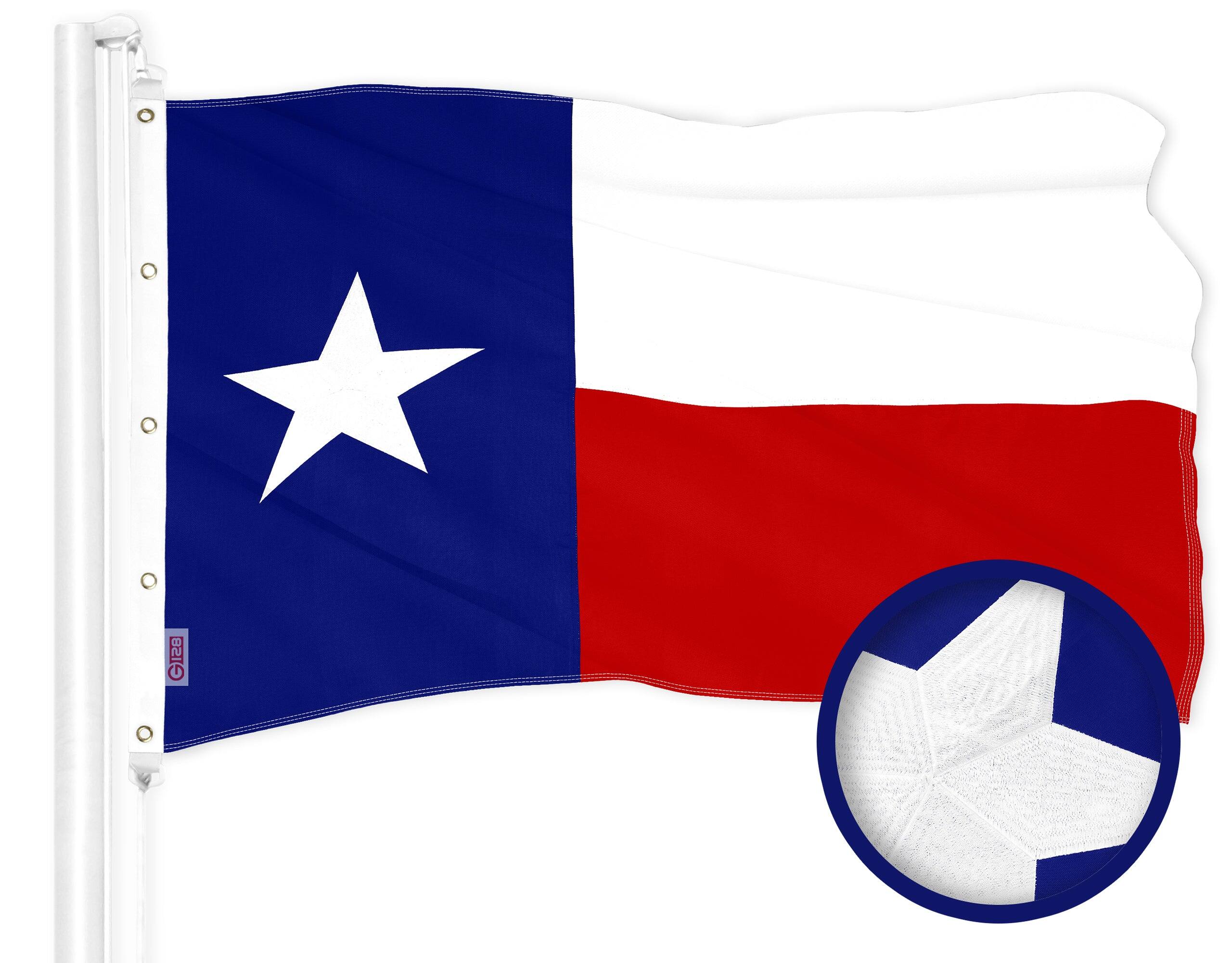 Front. G128 - Texas State Flag, 8 x 12 ft, Embroidered 300D Polyester, Indoor/Outdoor. - Assorted Colors.