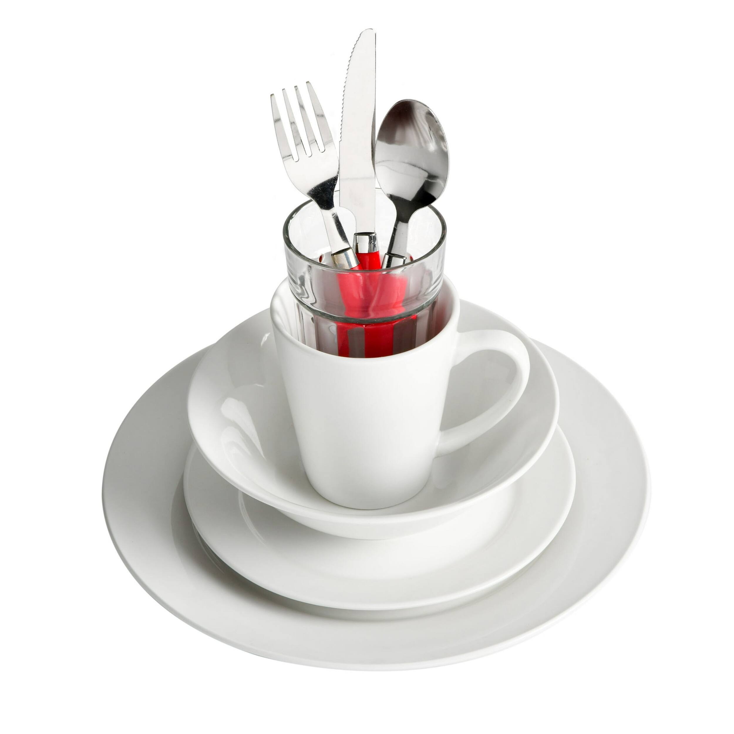 Left. Gibson - Gibson Home Regal White II 32 Piece Fine Ceramic Dinnerware Combo Set in White - White.