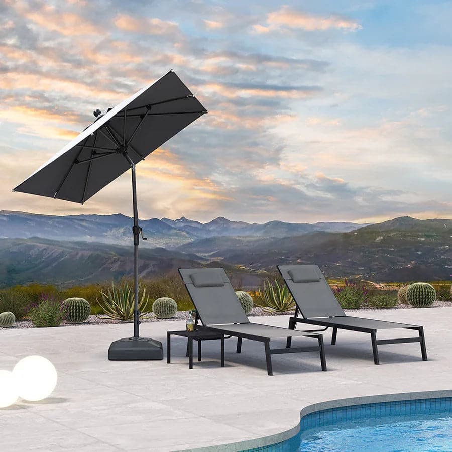 PURPLE LEAF - 6 ft. Square Patio Market Umbrella with Base Outdoor Table Umbrella Tilt Aluminum Frame Sun Shade for Garden Deck Pool - Light Gray