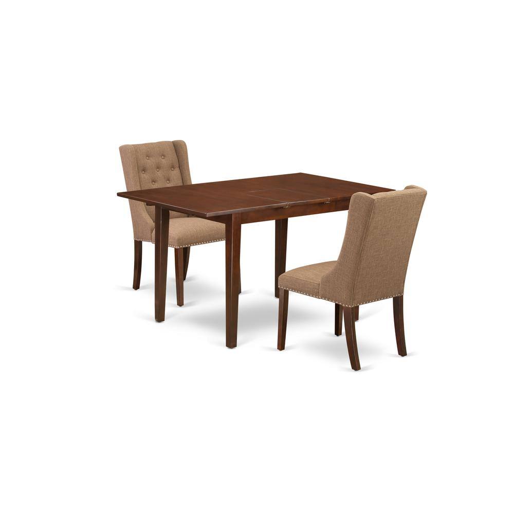 Left. East West Furniture - East West Furniture NFFO3-MAH-47 3-Piece Dinette Set Includes 1 Modern Butterfly Leaf Kitchen Table and 2 Light Sable - Linen White.