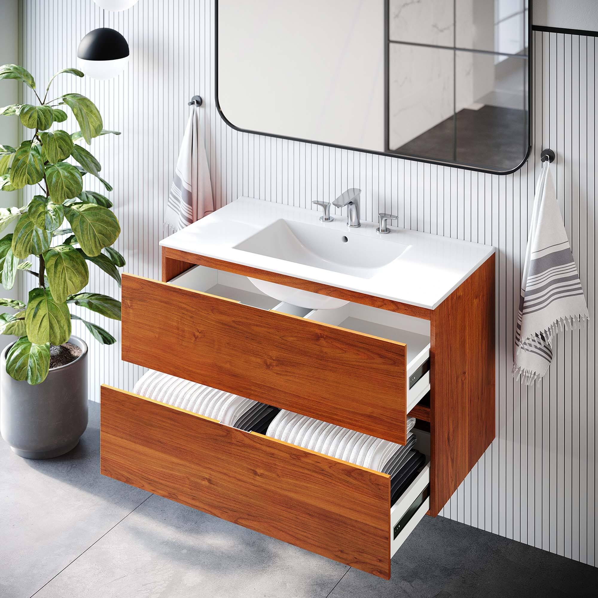 Back. Modway - Scenic Wall-Mount Bathroom Vanity Basin Included by Modway - Cherry White.