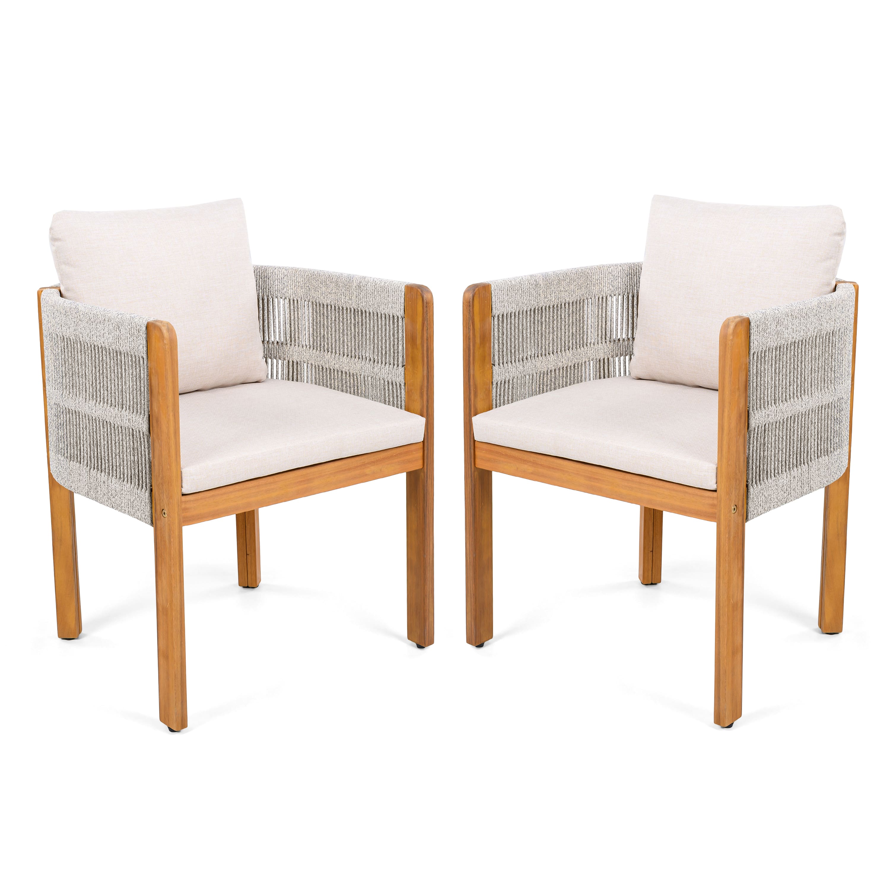 Mondawe - Set of 2 Acacia Wood Outdoor Dining Chairs with Cushions - White