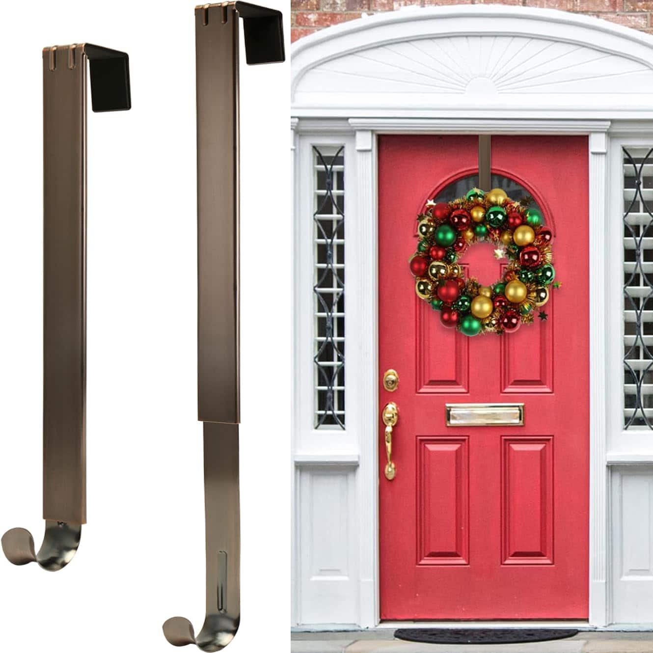 Paradigms Interiors - Wreath Hanger Christmas Decorations Adjustable For Front Door Decor From 14. Over The Hooks Organizer Large - Bronze-15.6IN-2Pack