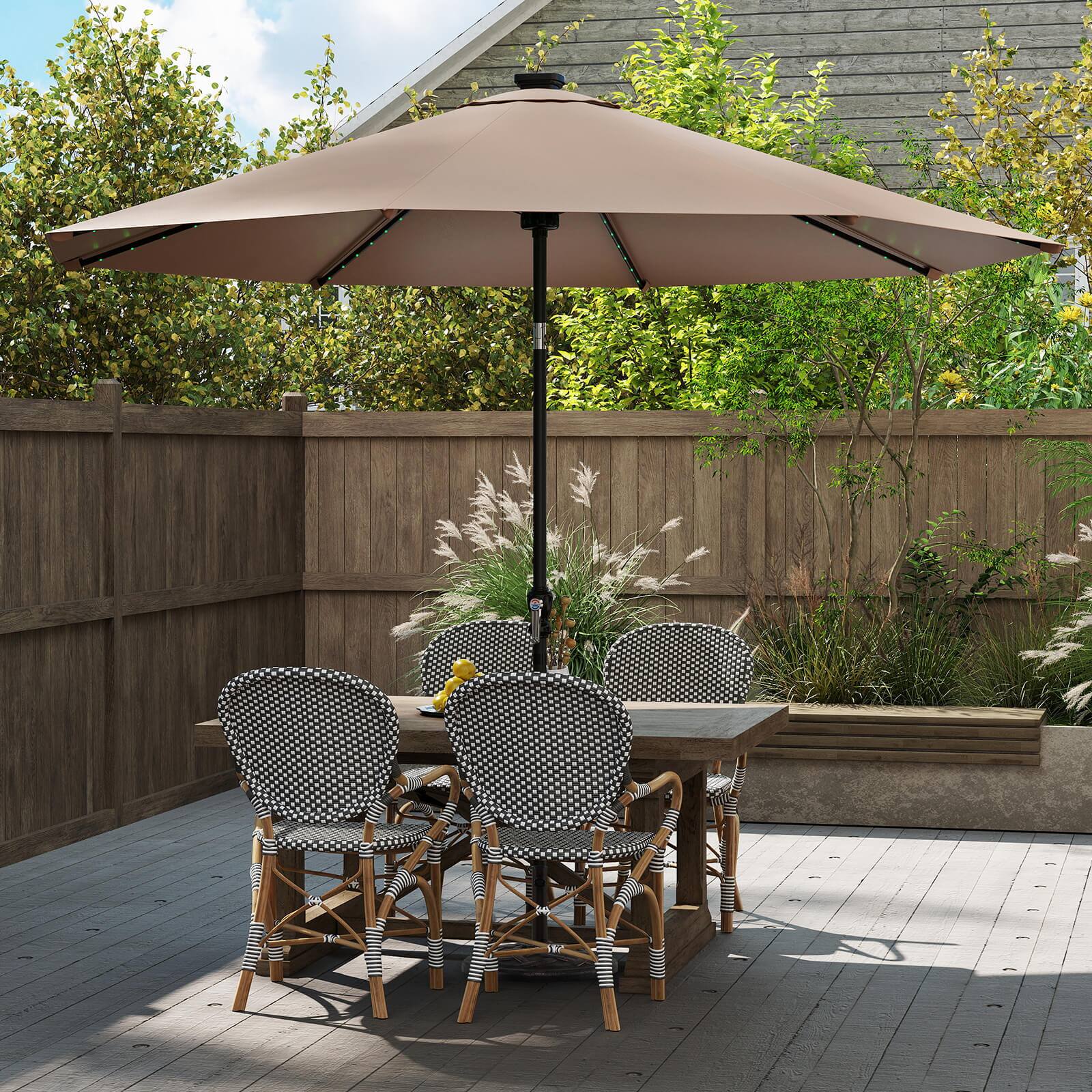 Alt View 1. Costway - Costway 10 FT Solar Patio Umbrella with 96 Multi-colored LED Lights & 9 Modes Vented Top - Brown.