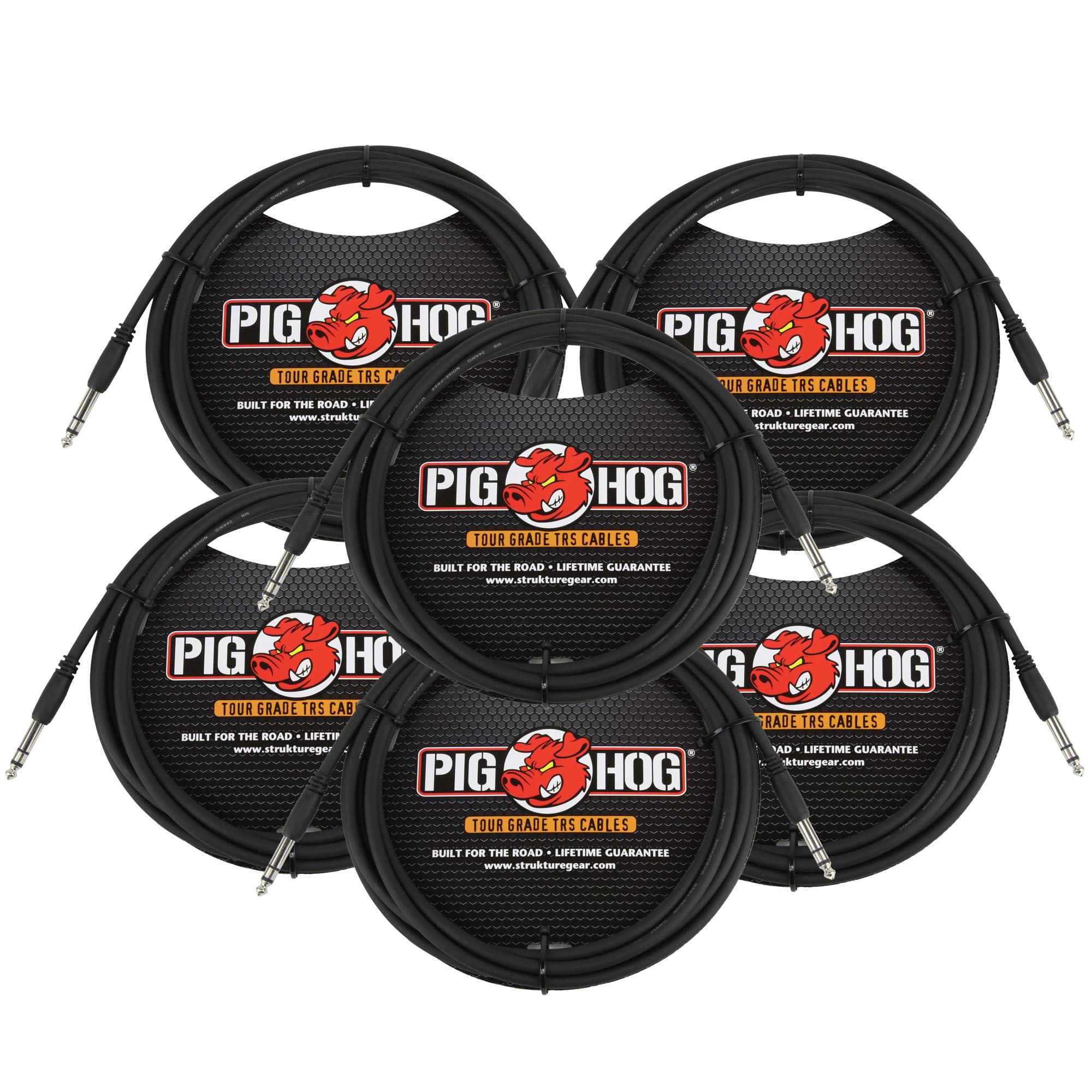 6x Pig Hog 10ft 1/4" TRS - 1/4" TRS Cable - Black