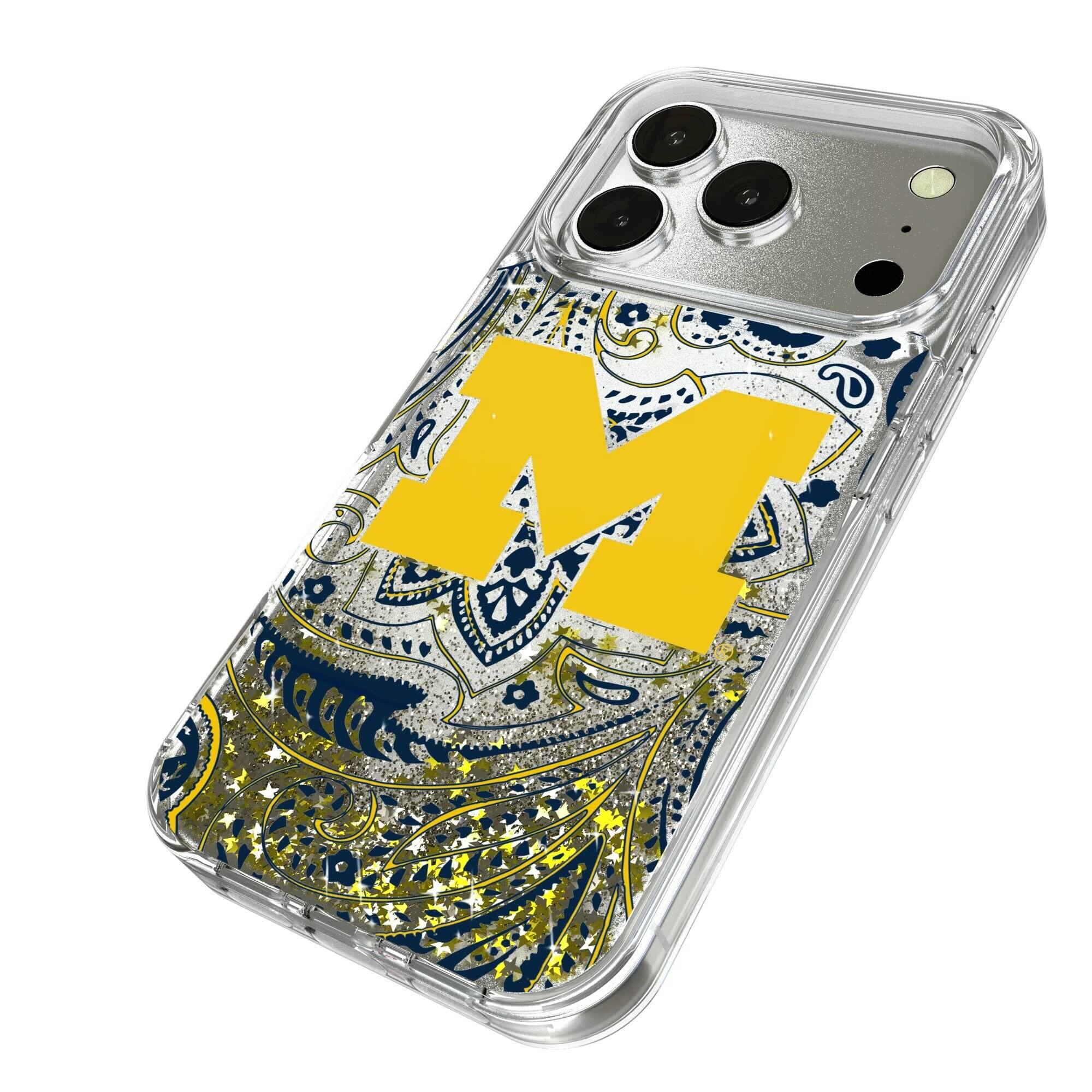 Alt View 1. Keyscaper - Michigan Wolverines iPhone Glitter Paisley Design Case - 14 Pro - Multicolor.