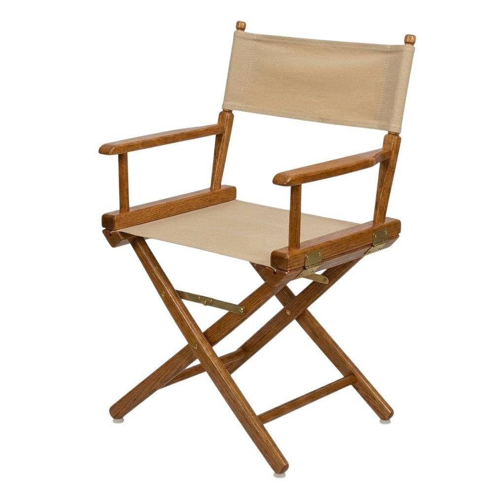 Left. FurniFact - Beige Extra-Wide Director's Chair - Mission Oak Frame/ Natural Canvas.