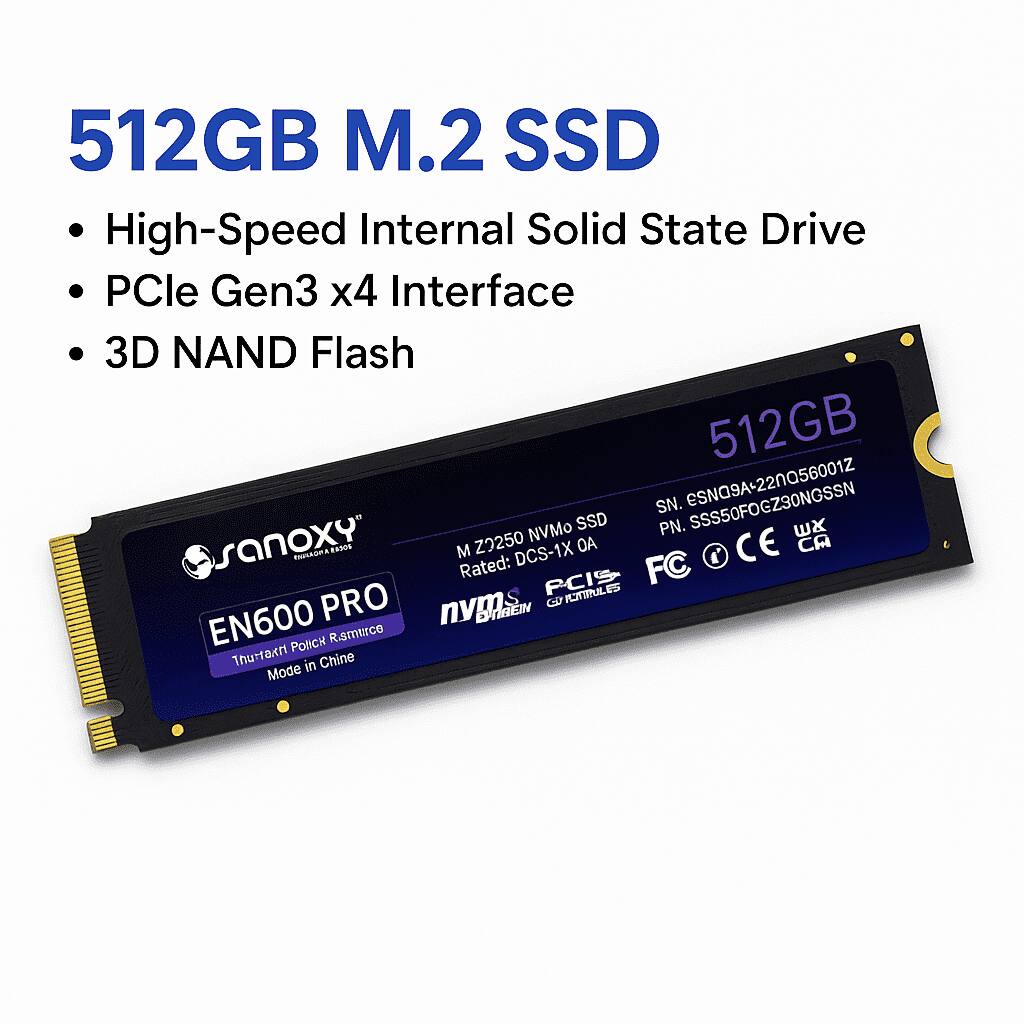 512GB M.2 SSD

- High-Speed Internal Solid State Drive
- PCIe Gen3 x4 Interface
- 3D NAND Flash

EN600 PRO

- NVMe SSD
- DCS-1X OA
- Rated: FC
- CE
- EN600 PRO
- Made in China

SN: eSN09A-22n056001Z
PN: SSS50F0GZ30NGSSN

M Z2250
NVM
PCIe
FC
CE
CA