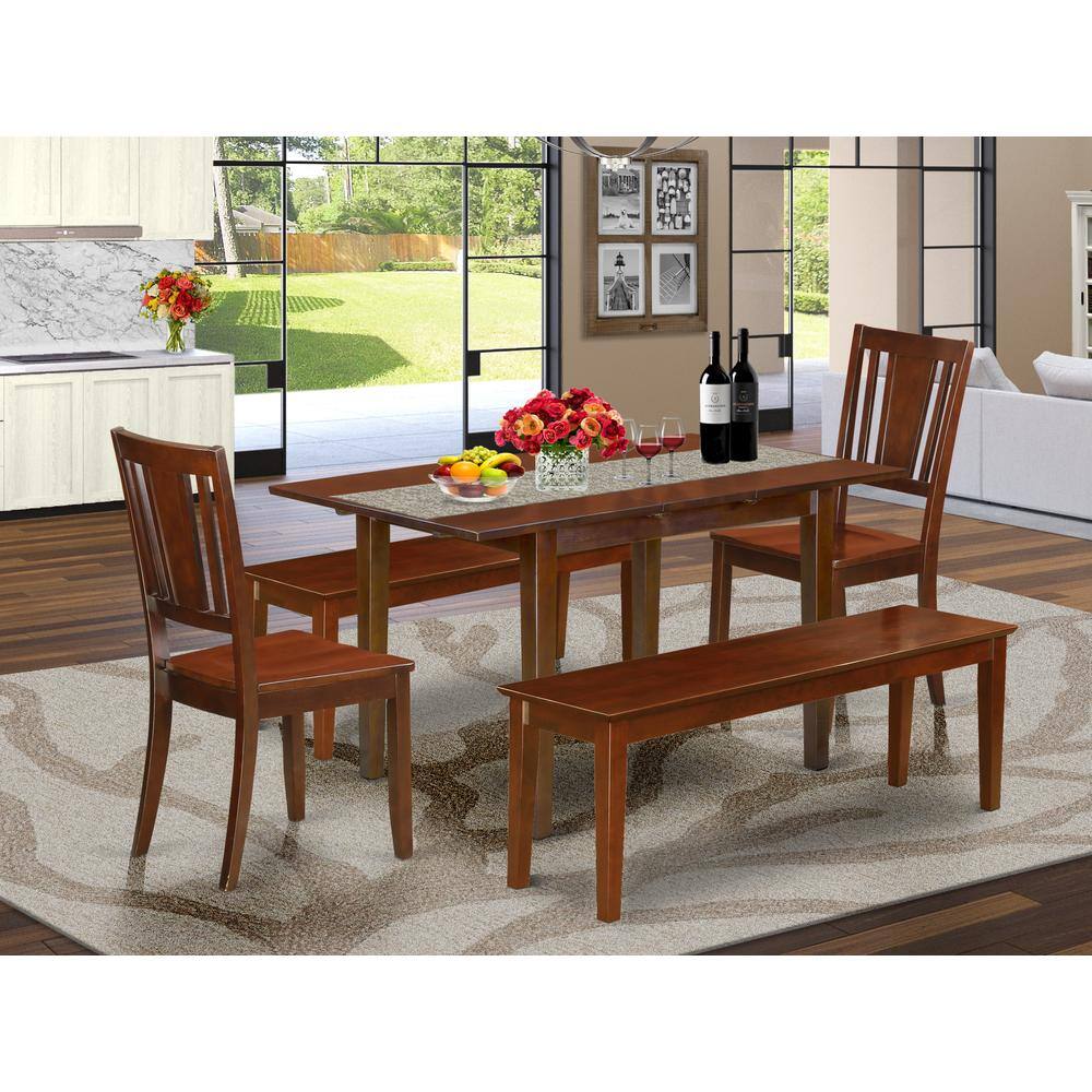 Alt View 2. East West Furniture - 5 PC dinette set for small spaces - Table plus 2 Kitchen Chairs and 2 Benches - Mahogany.
