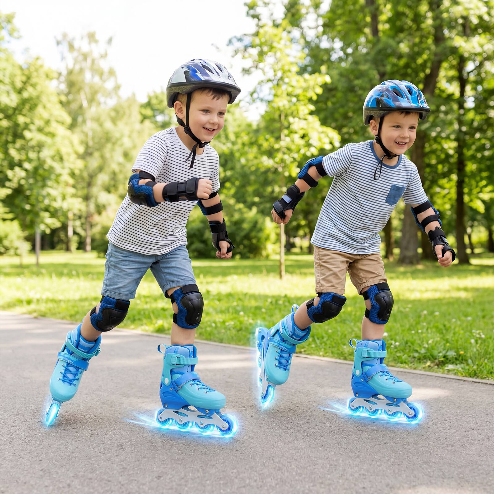 Alt View 3. Costway - Costway Kids Inline Skates, 4-Size Adjustable Light Roller Skates with Illuminating Wheels - Blue.