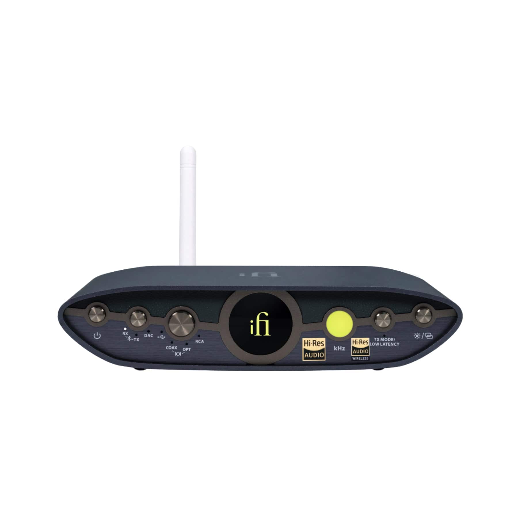 - RX
- DAC
- TX
- RCA
- COAX
- OPT
- Hi-Res AUDIO
- kHz
- Hi-Res AUDIO
- TX MODE
- LOW LATENCY
- WIRELESS