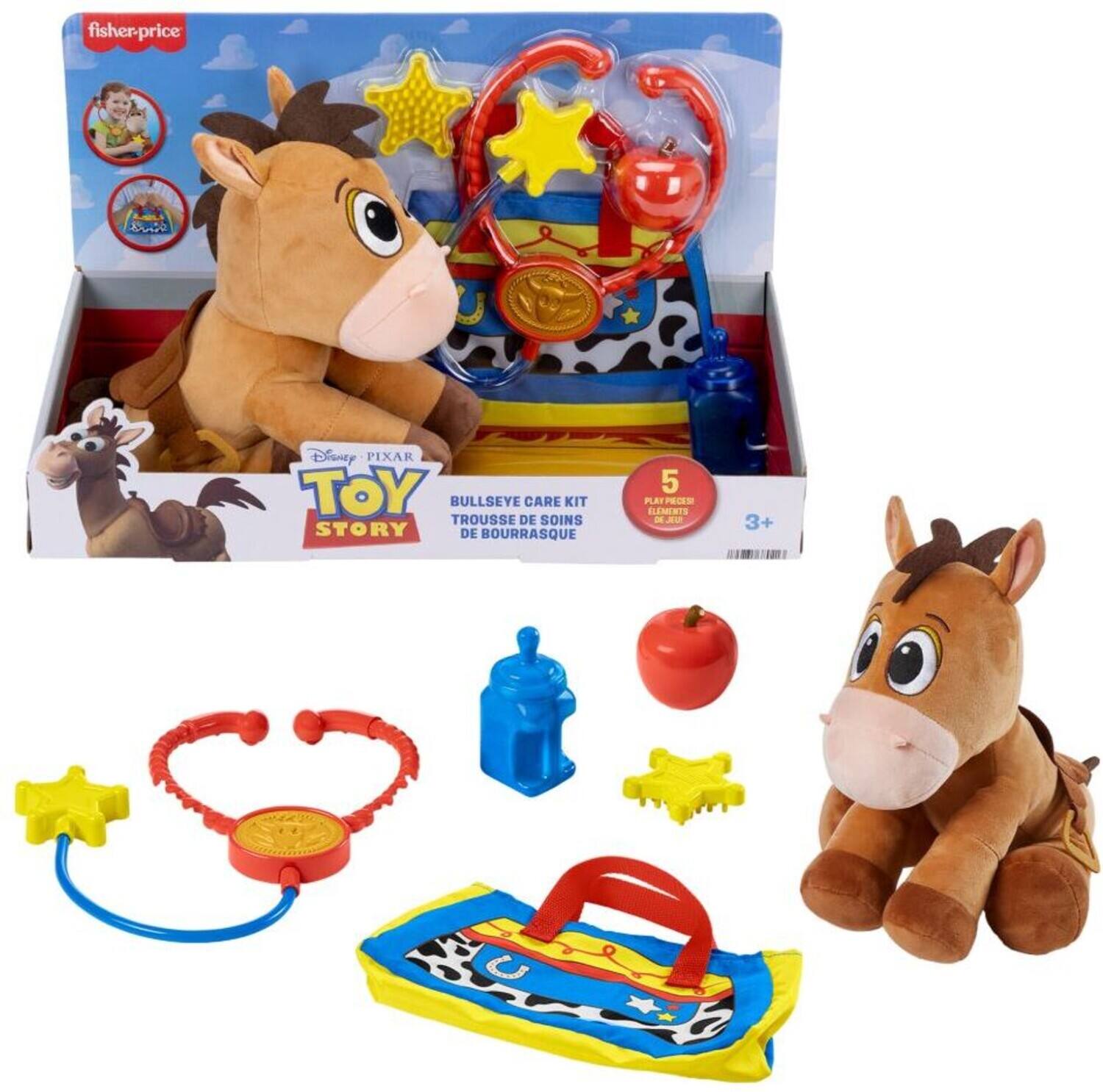 fisher-price  
Brown  
Disney PIXAR TOY STORY BULLSEYE CARE KIT TROUSSE DE SOINS STORY DE BOURRASQUE  
5 PLAY PIECES ELEMENTS LIKE.  
3+